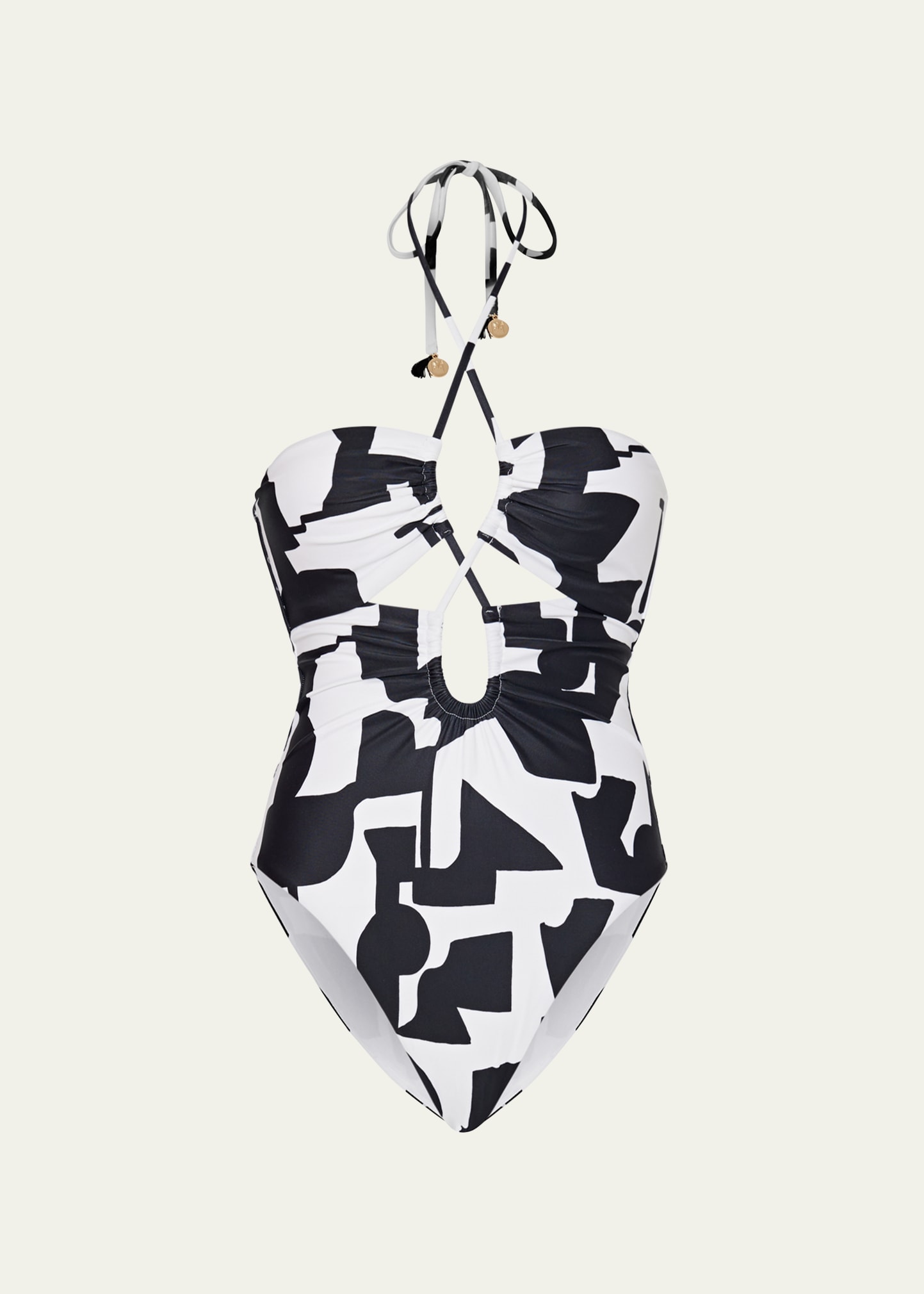Milly Cabana Modern Geo Print Looped Cutout One-Piece Swimsuit