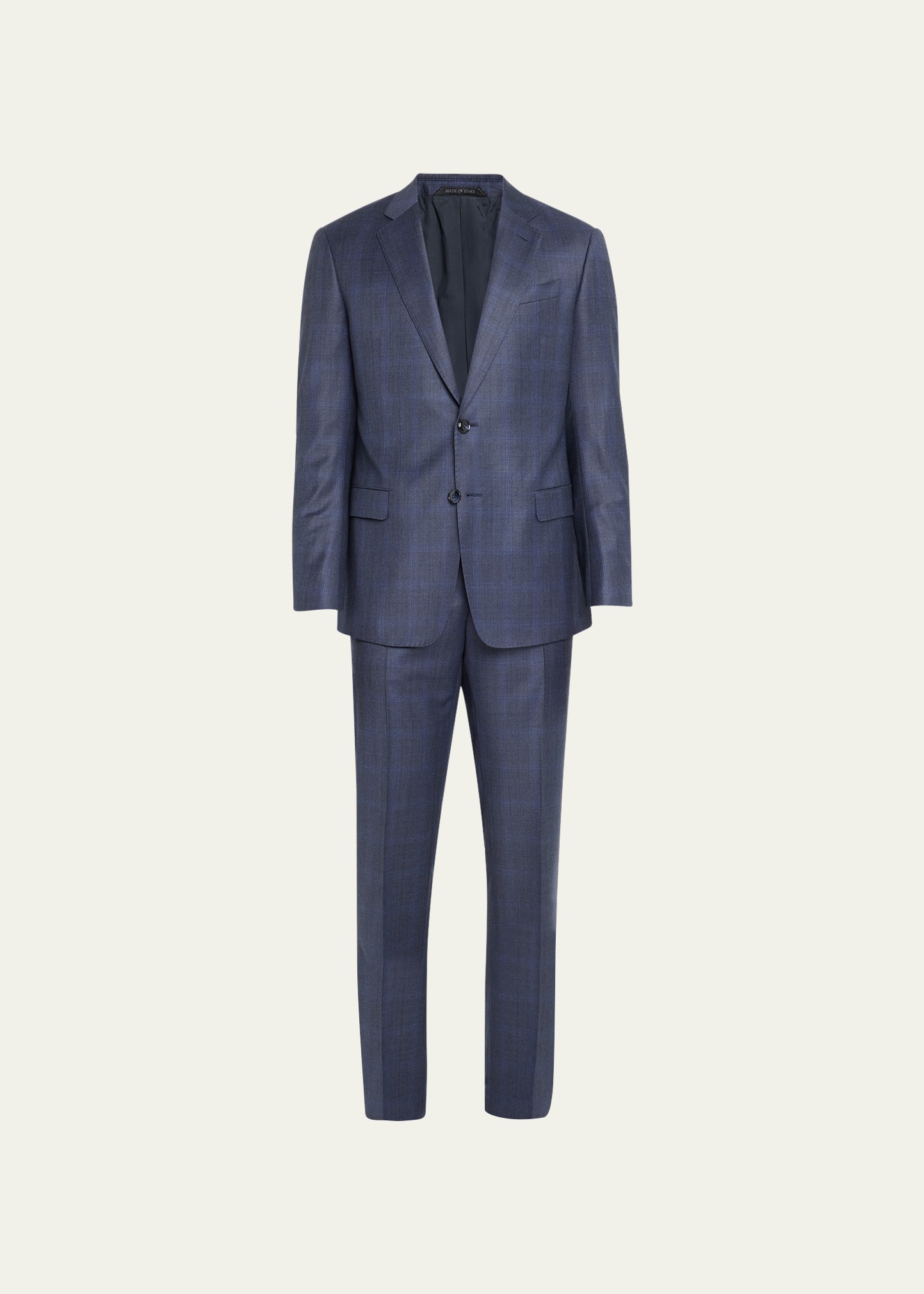 Giorgio Armani Men's Plaid Wool Suit In Solid Blue Navy