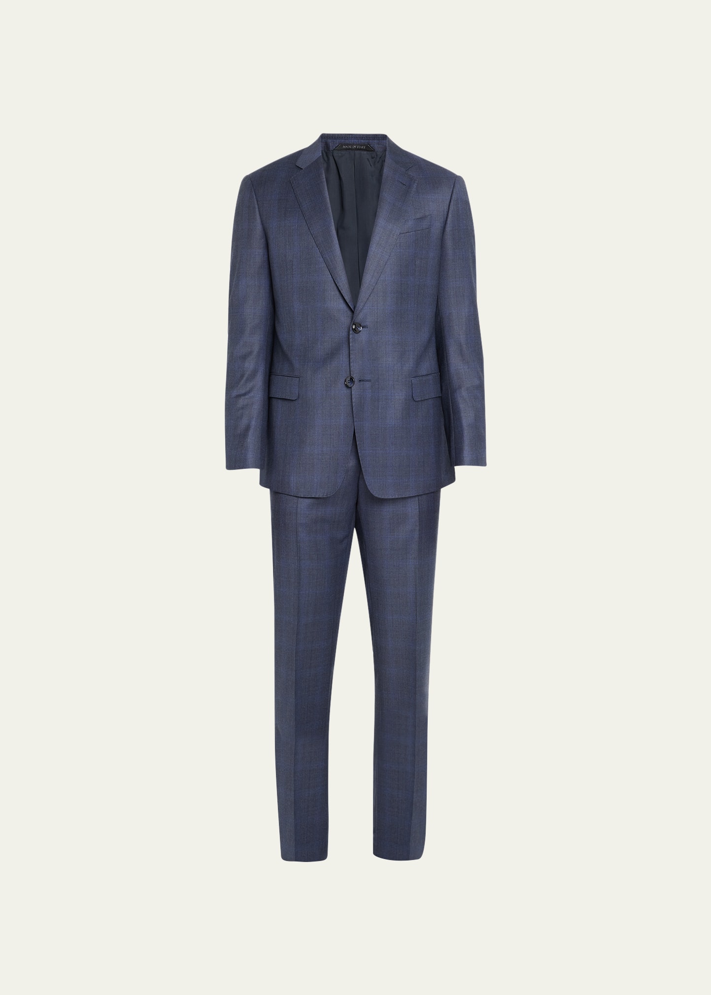 Giorgio Armani Men's Plaid Wool Suit In Solid Blue Navy | ModeSens