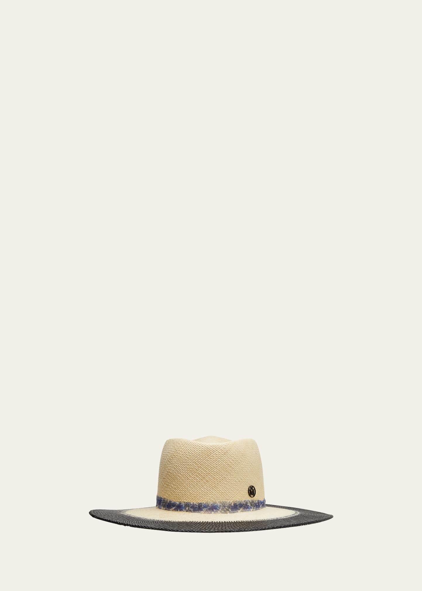 MAISON MICHEL BRUNE TWO-TONE STRAW FEDORA WITH FLORAL BAND