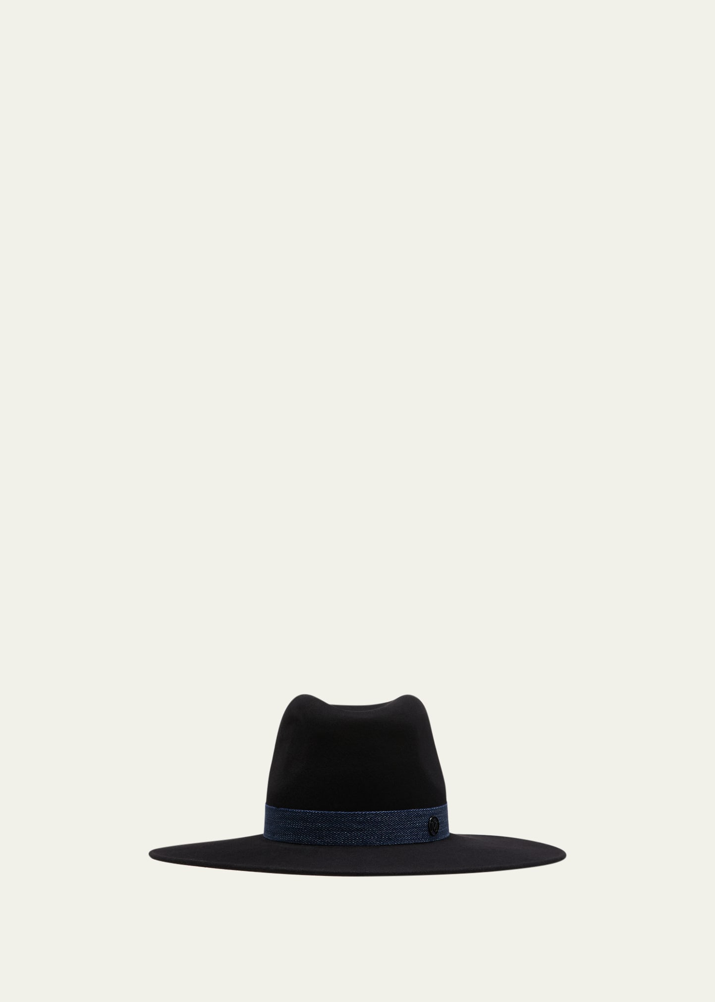 MAISON MICHEL ELIZA DENIM RIBBON WOOL FELT FEDORA