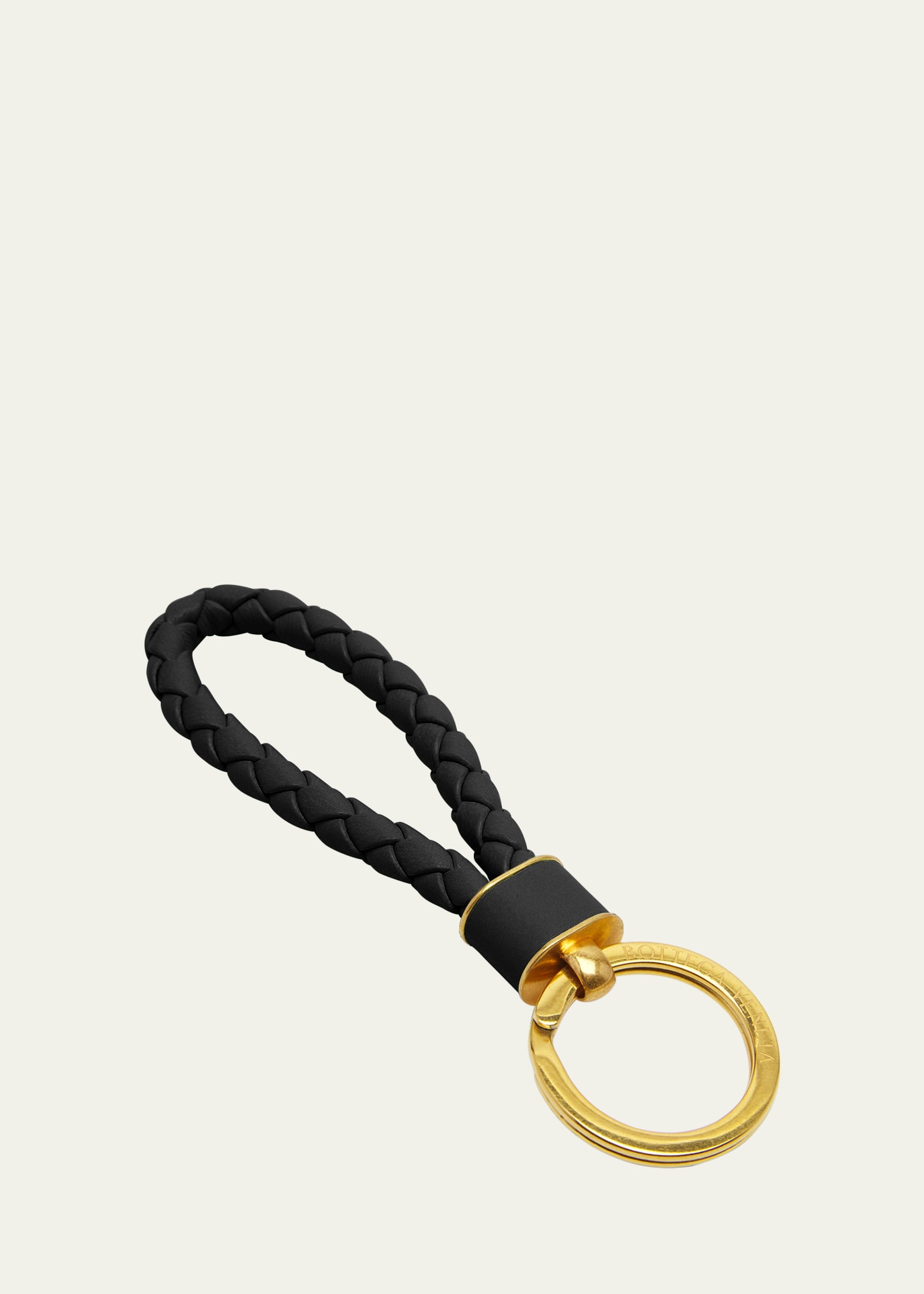 Bottega Veneta Intreccio Napa Lambskin Keychain In 8425 Black-gold