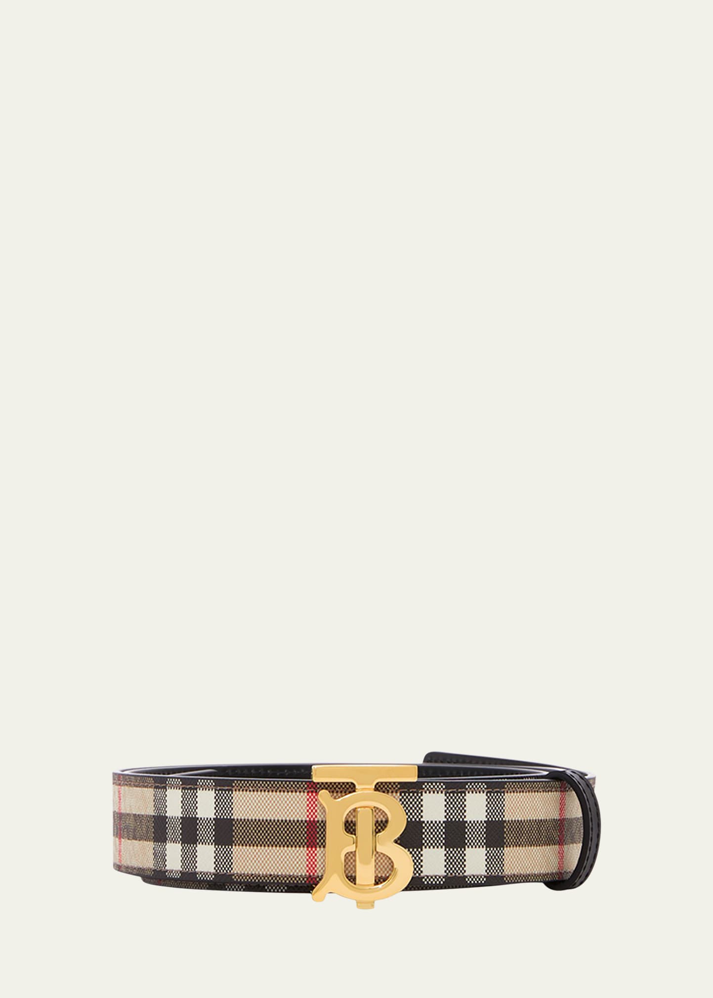 Burberry Tb Check Reversible Medium Belt In Archive Beige