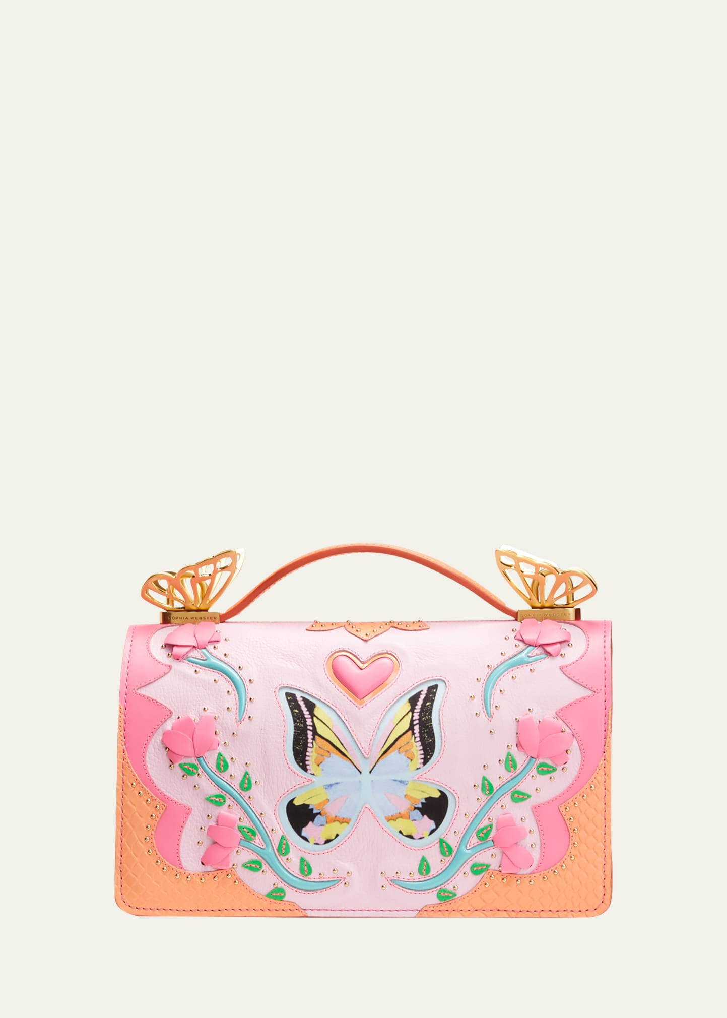 Sophia Webster Mariposa Studded Flower Leather Shoulder Bag In Peach
