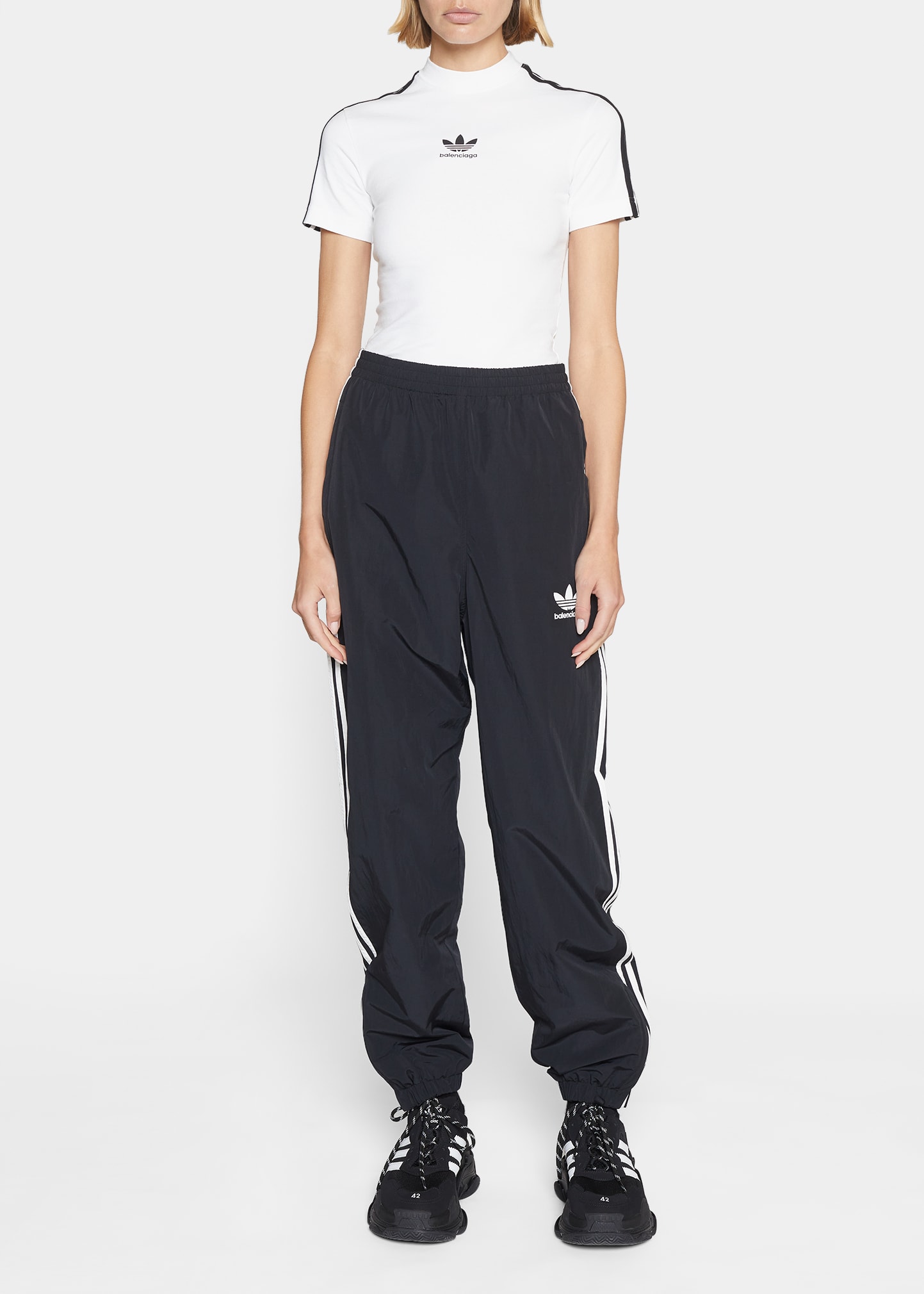 Balenciaga + Adidas Athletic Striped Printed Stretch-jersey Leggings In Noir