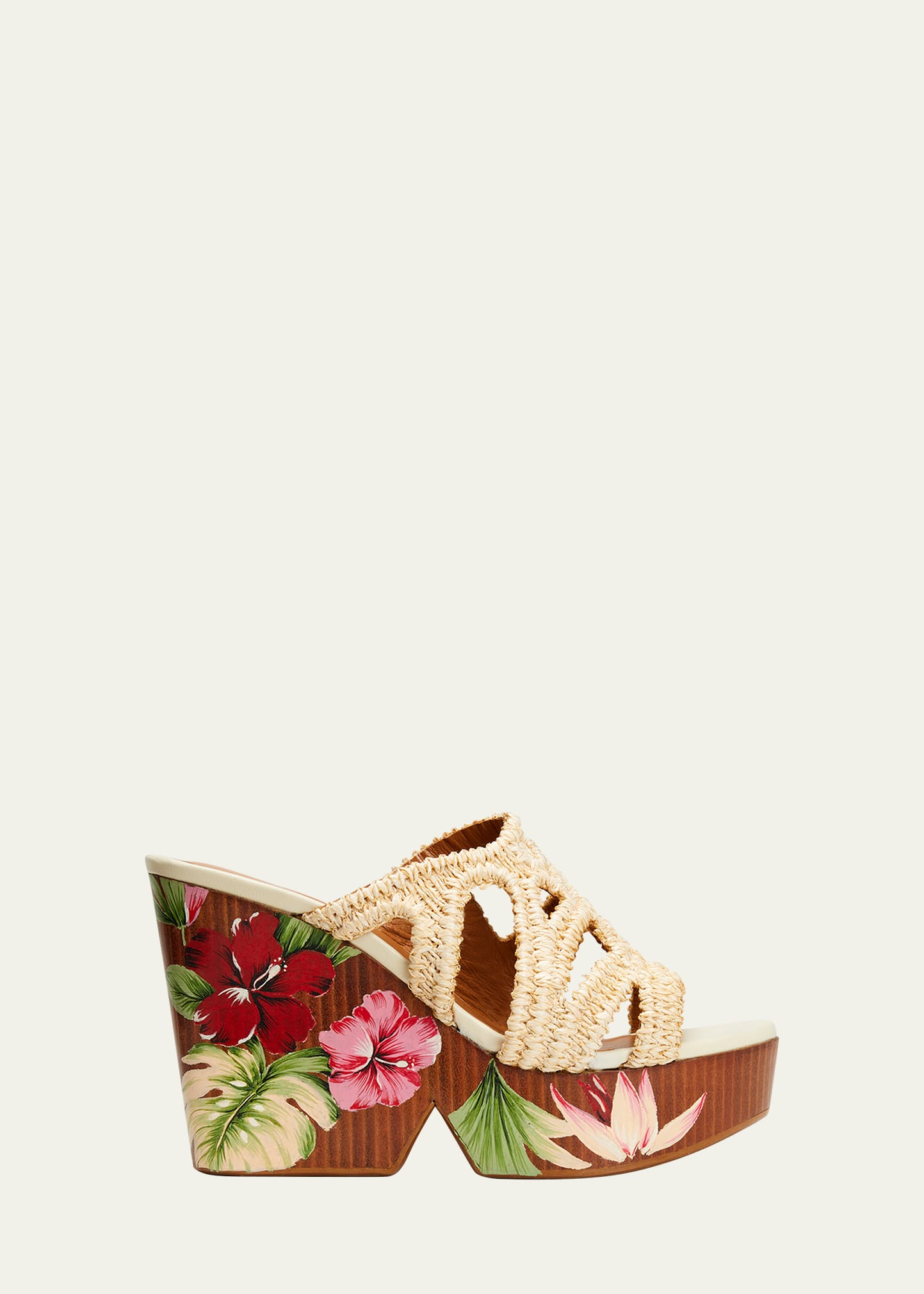 Delila Flower-Print Raffia Platform Sandals
