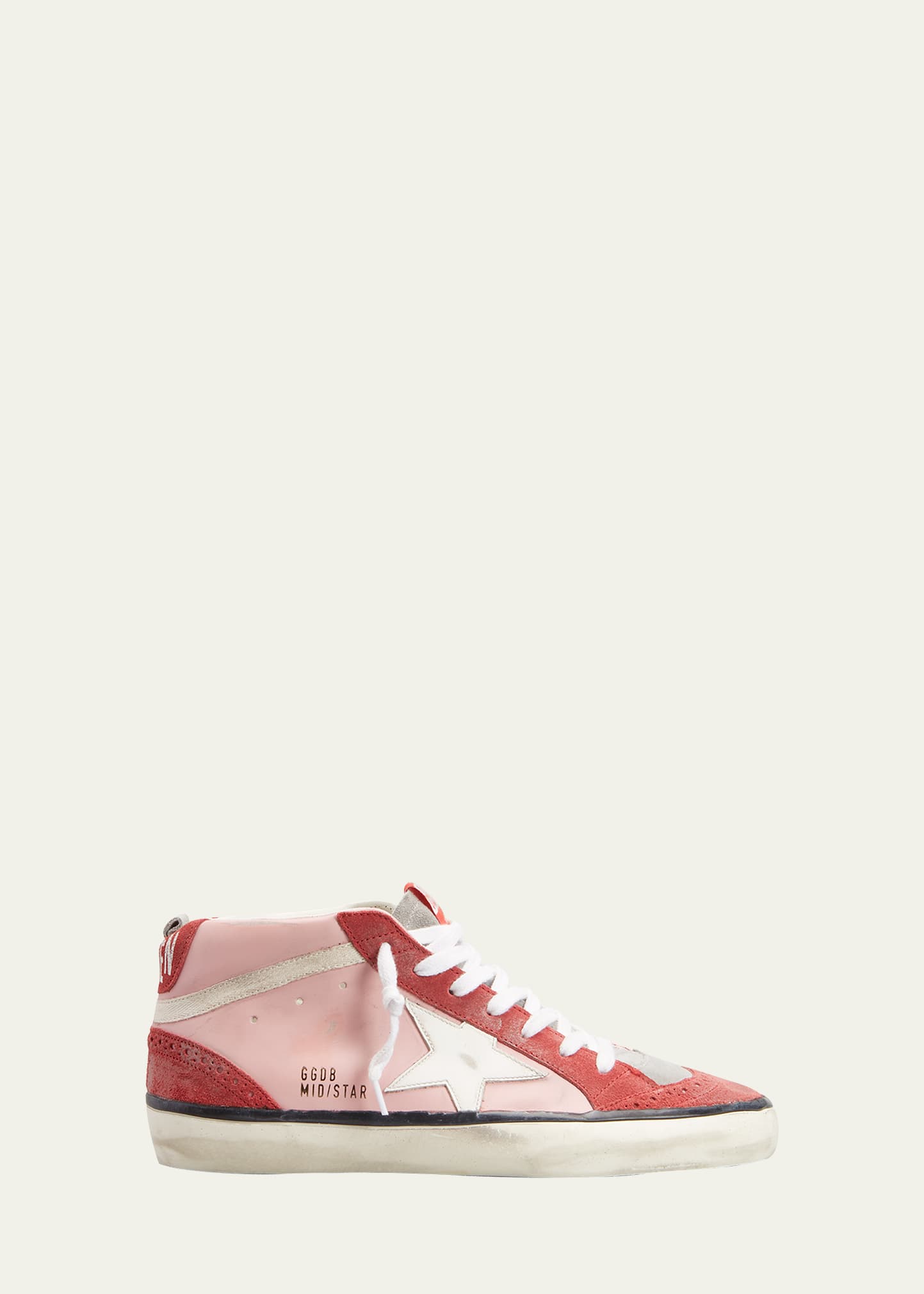 Golden Goose Mid Star Colorblock Wing-tip Sneakers In Antique Pinkredwh