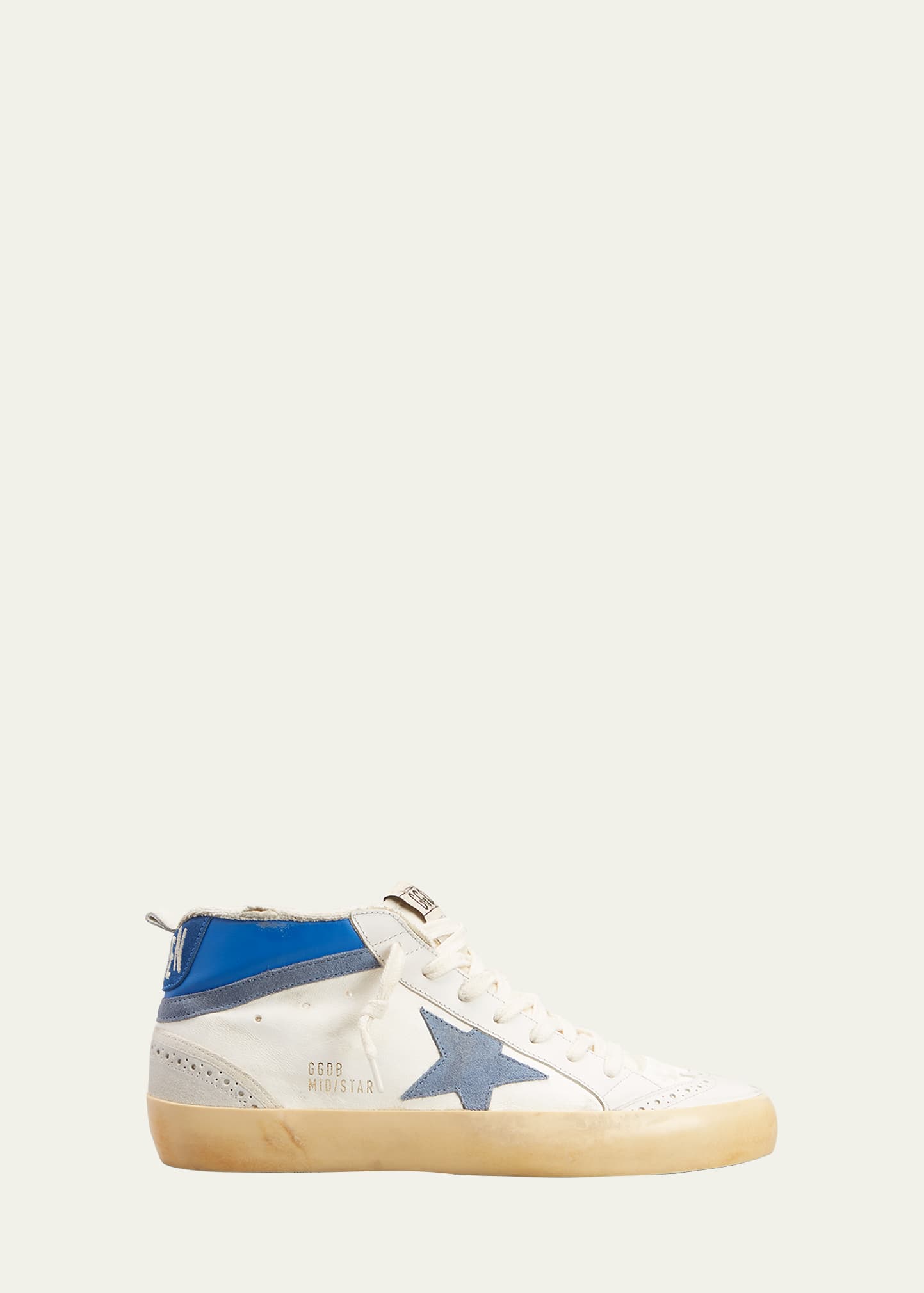 Golden Goose Mid Star Colorblock Wing-tip Sneakers In Creambluemilkypow