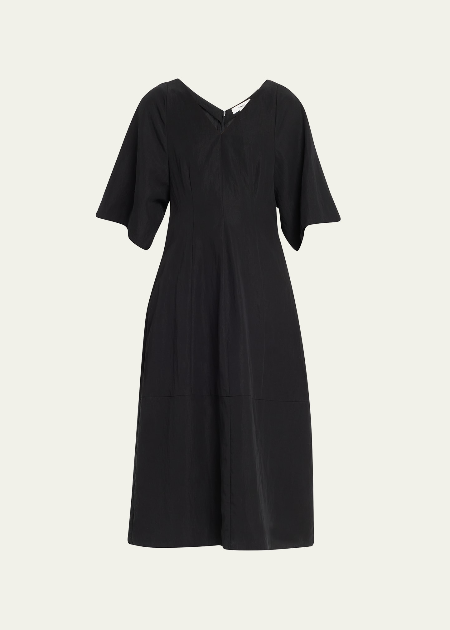 Shop Vince V-neck Flutter-sleeve Midi Dress In Black - 001blk