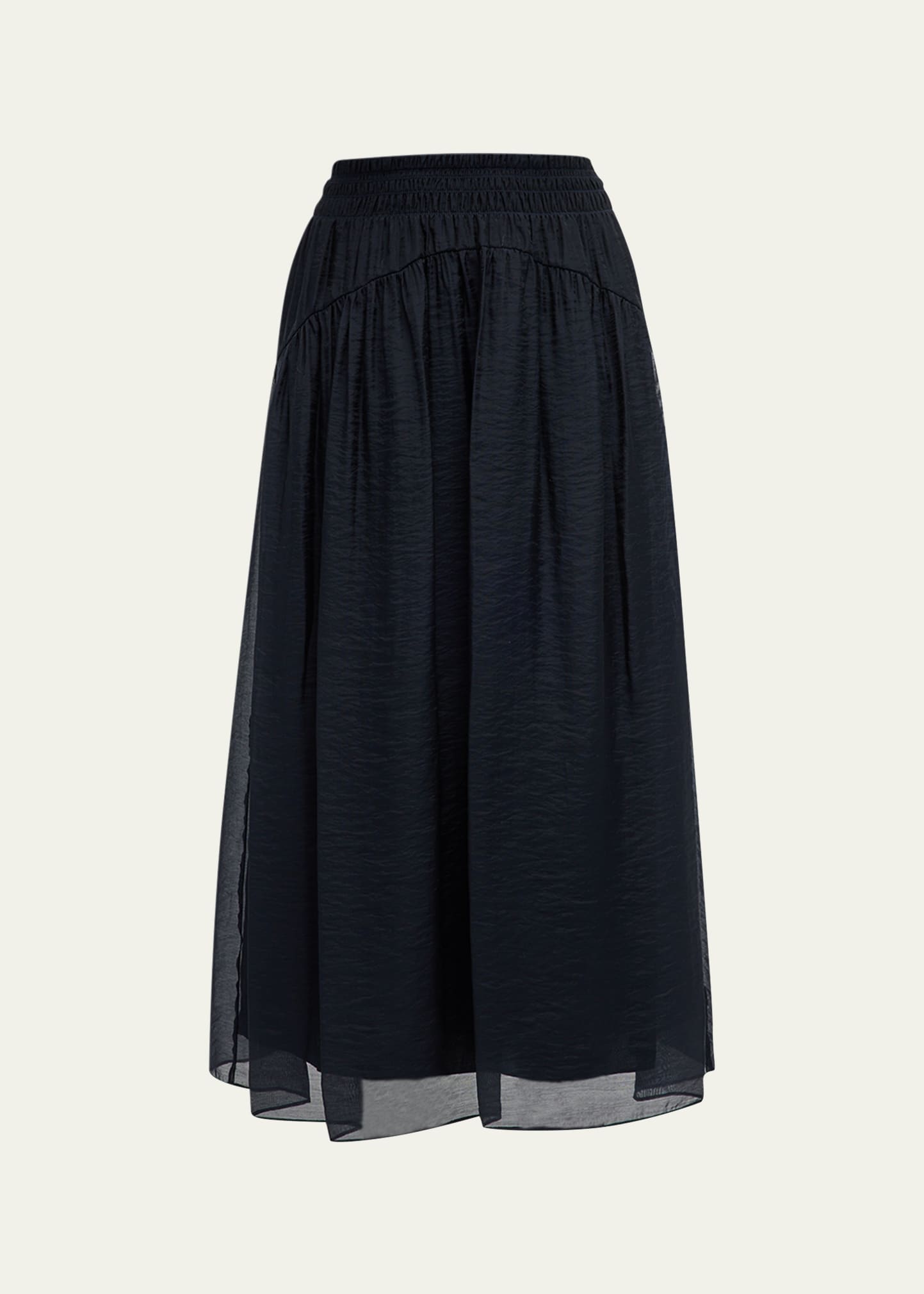 VINCE SMOCKED-WAIST MIDI SKIRT WITH POCKET