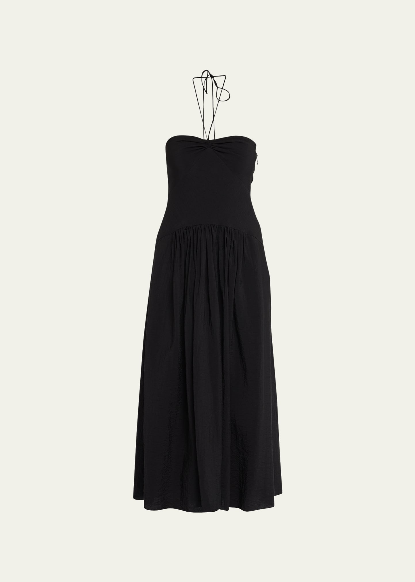 Vince Ruched Sweetheart Halter Midi Dress