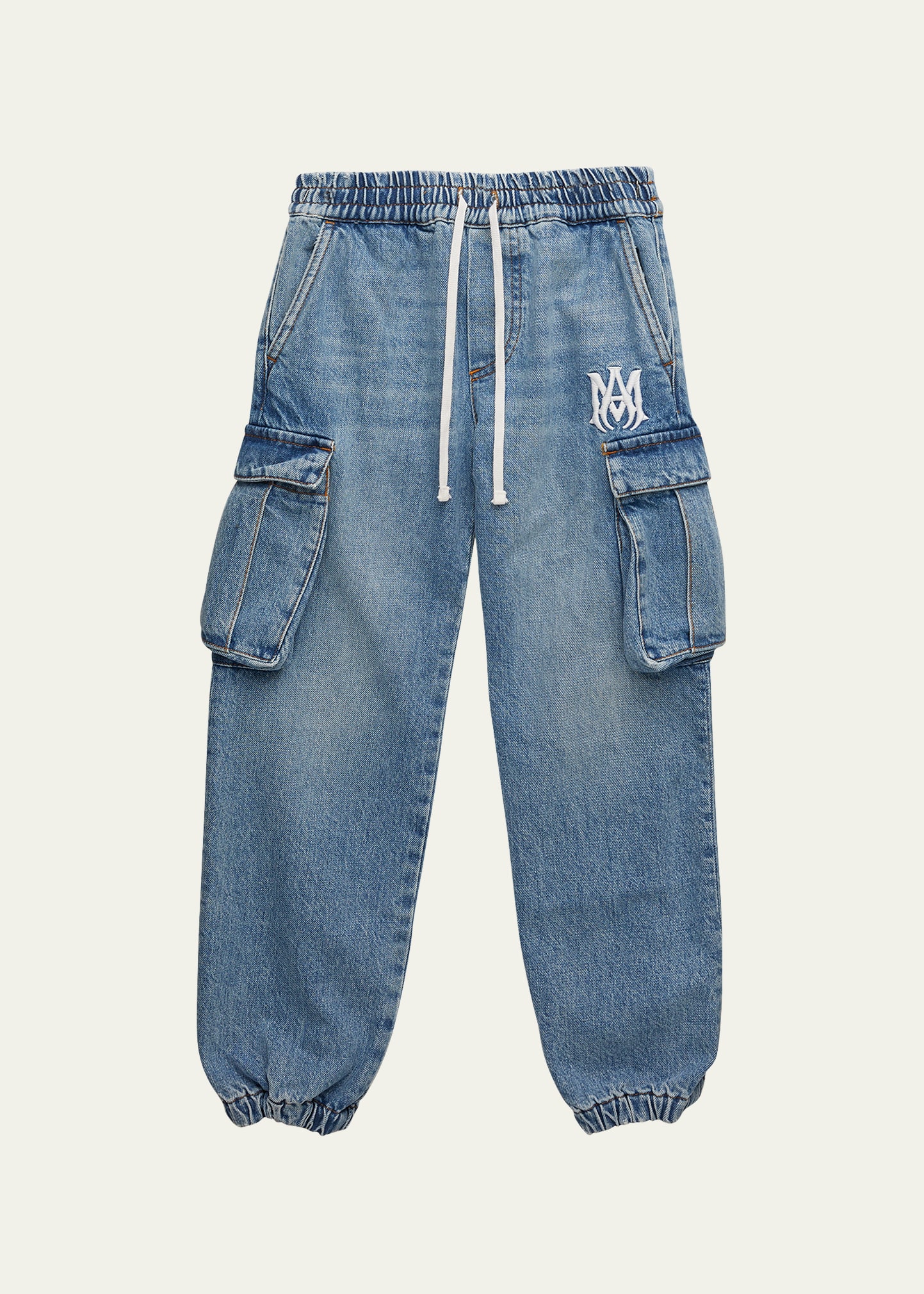 Amiri Embroidered-logo Tapered-leg Jeans In Lt Denim