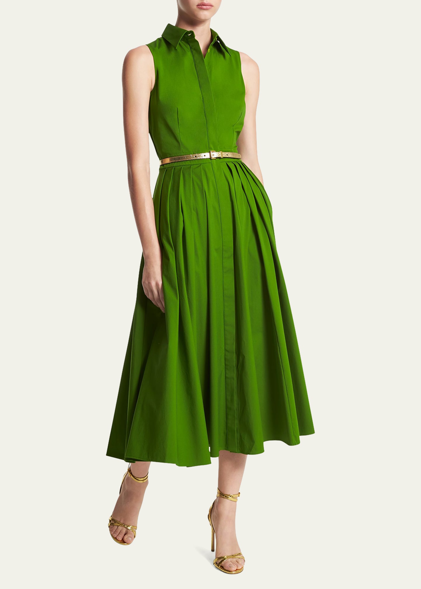 Michael Kors Button-front Poplin Shirtdress In Palm