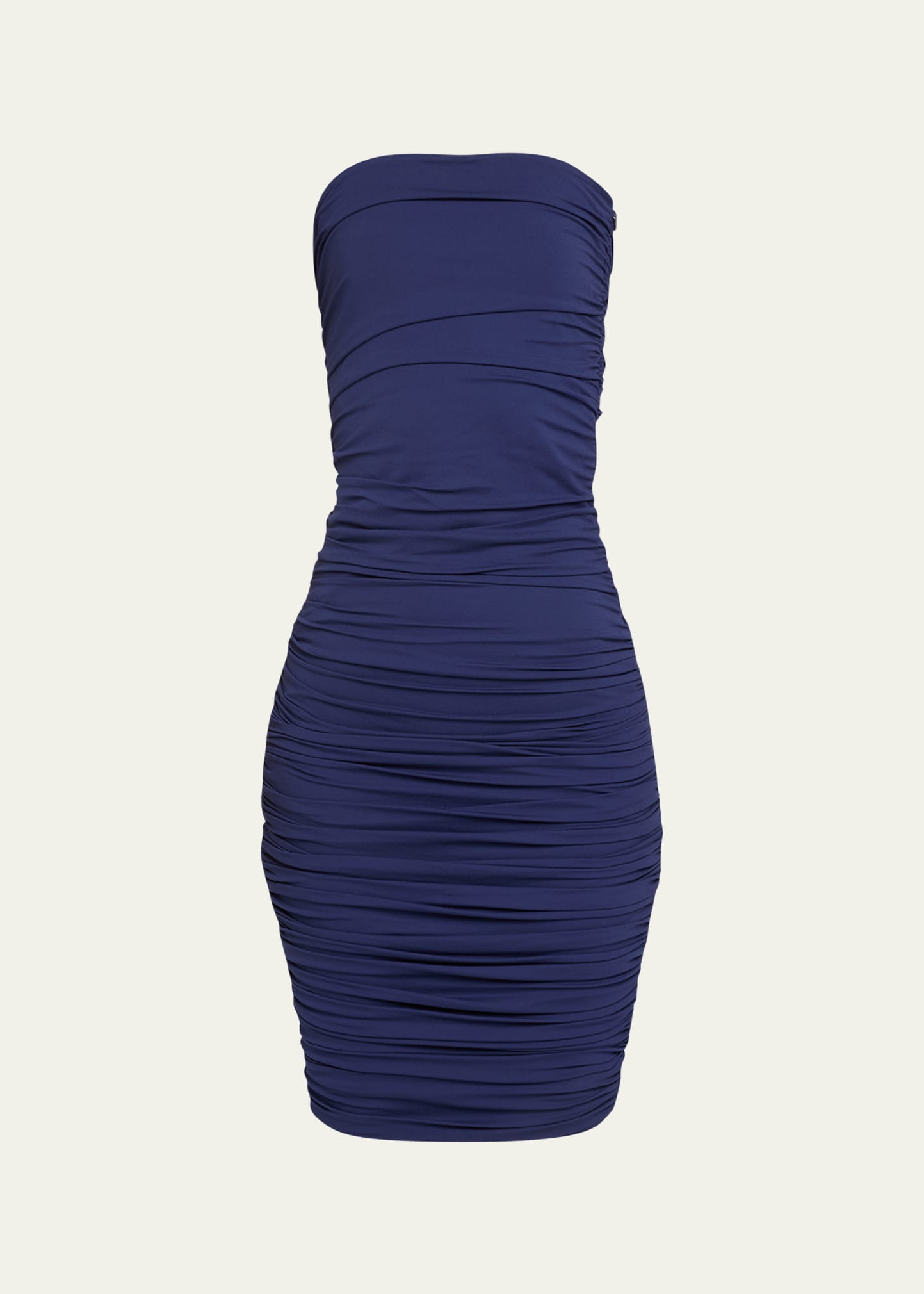 Michael Kors Ruched Strapless Midi Dress In Navy