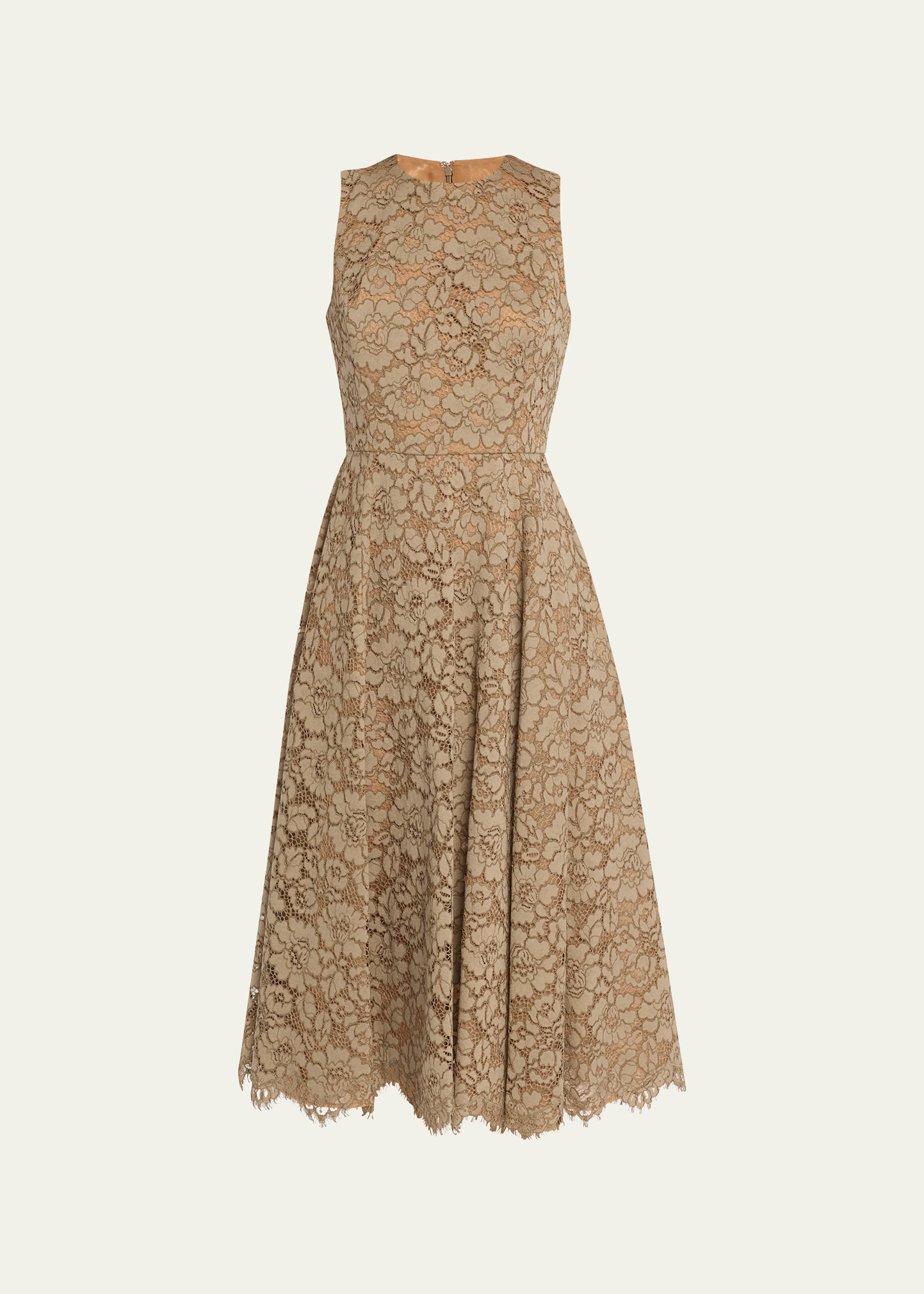 Michael Kors Floral Lace Sleeveless Fit & Flare Midi Dress In Taupe