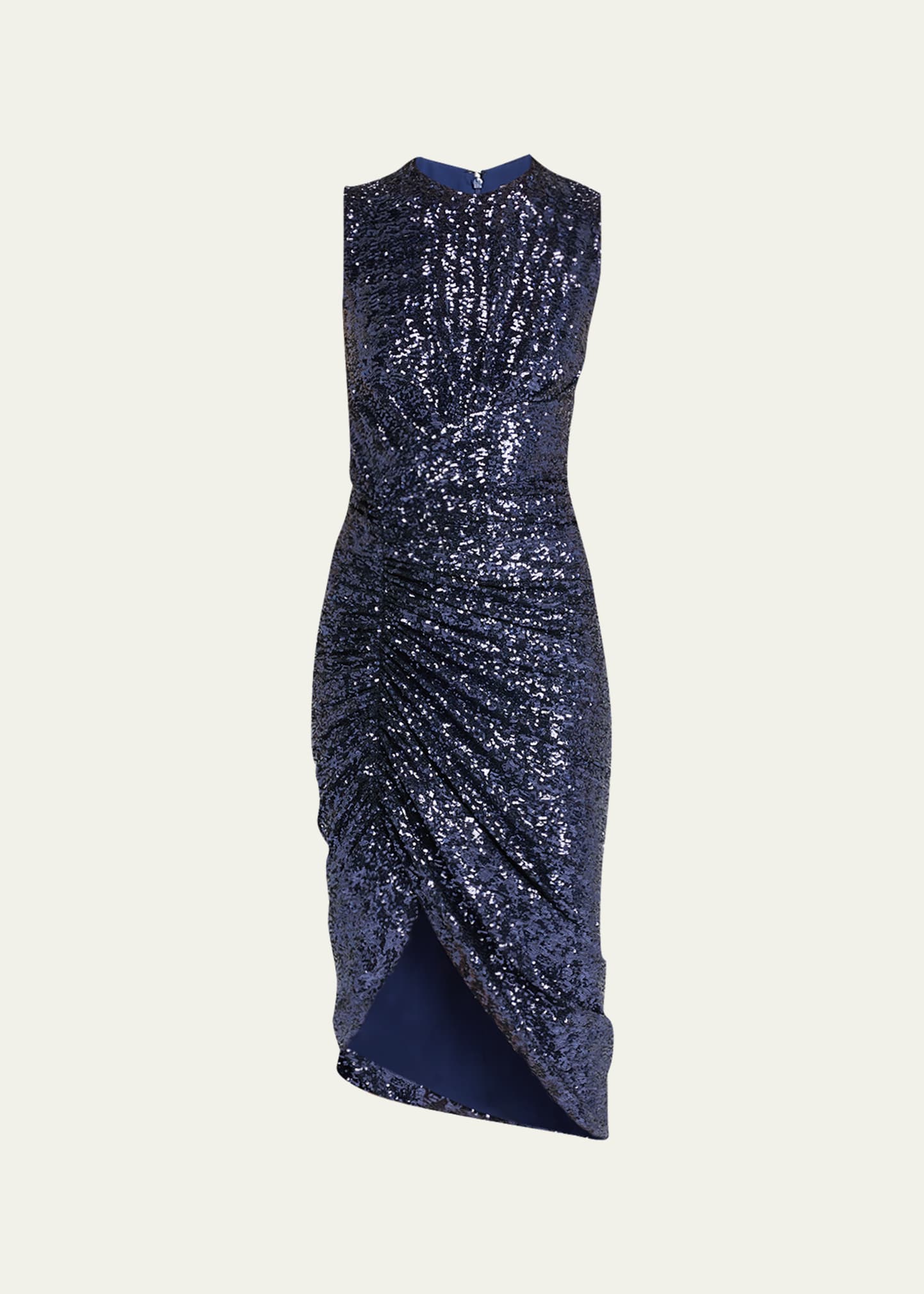 Michael Kors Ruched Paillette Tulip Midi Dress In Navy
