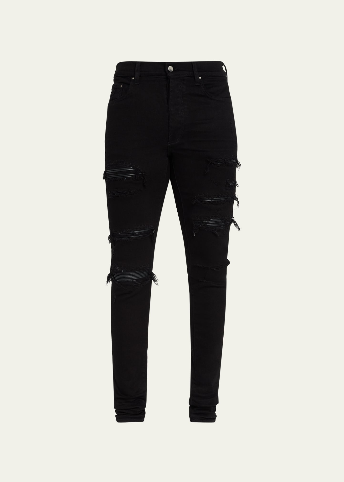 Amiri Men's Leather-patch Thrasher Jeans In Black Od ModeSens