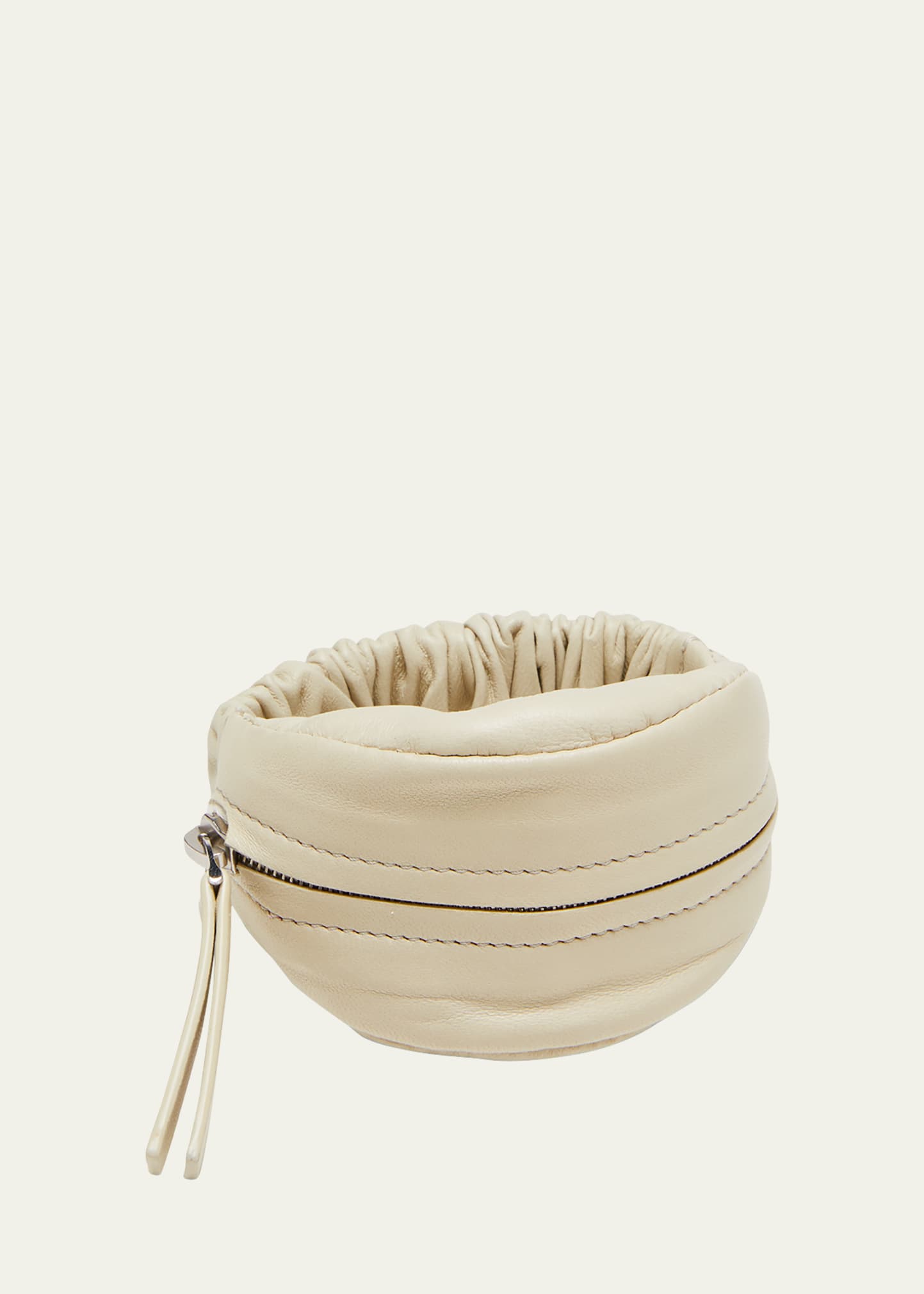 The Row Ruched Leather Coin Purse In Off-white