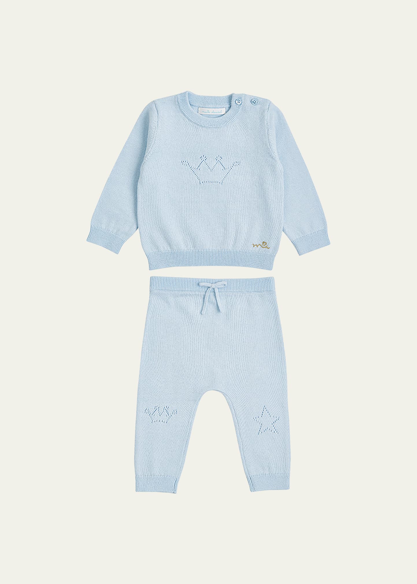 Marie Chantal Kids' Girl's Pointelle Crown Two-piece Set In Blue