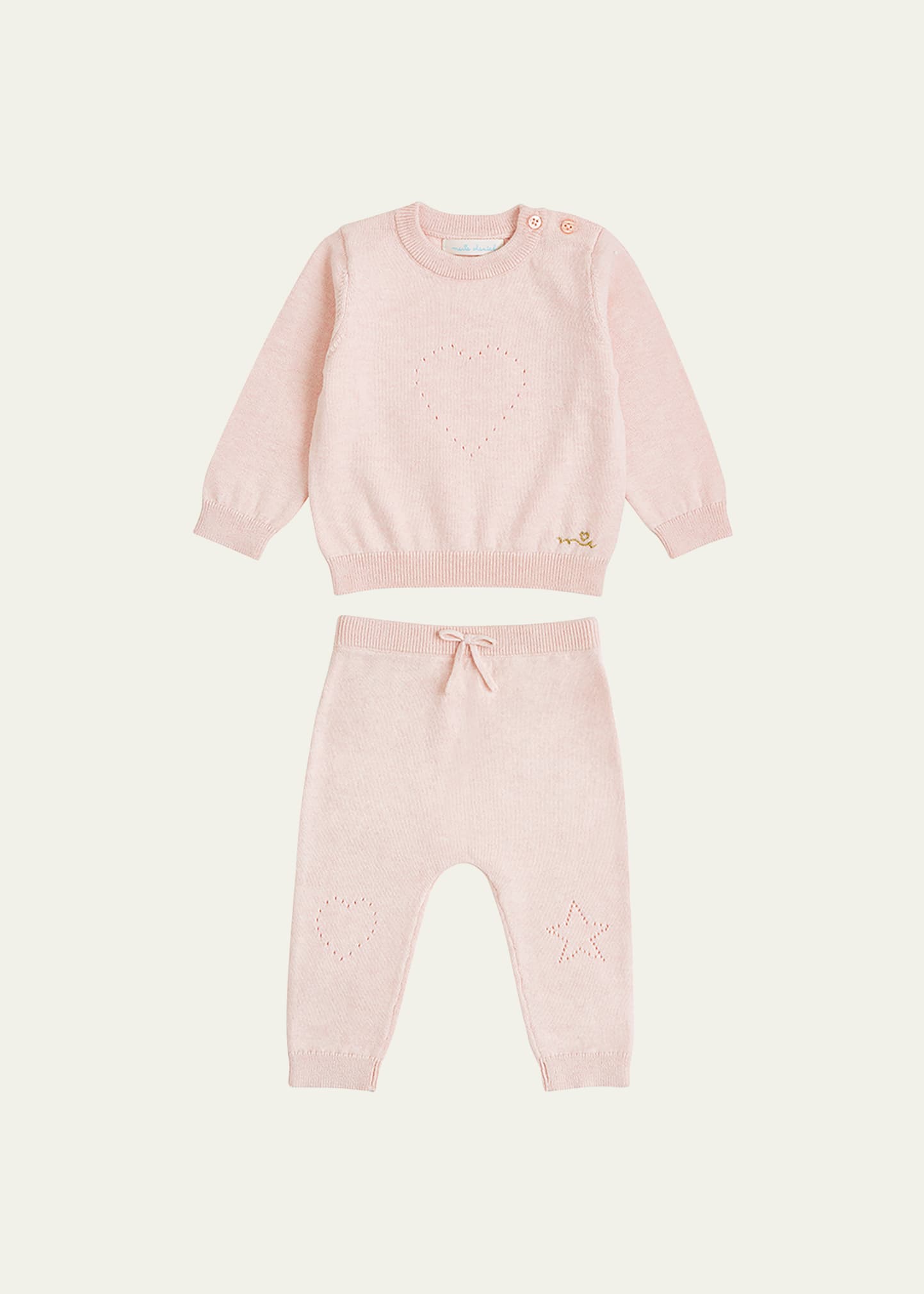 Marie Chantal Kids' Girl's Pointelle Heart Two-piece Set In Pink