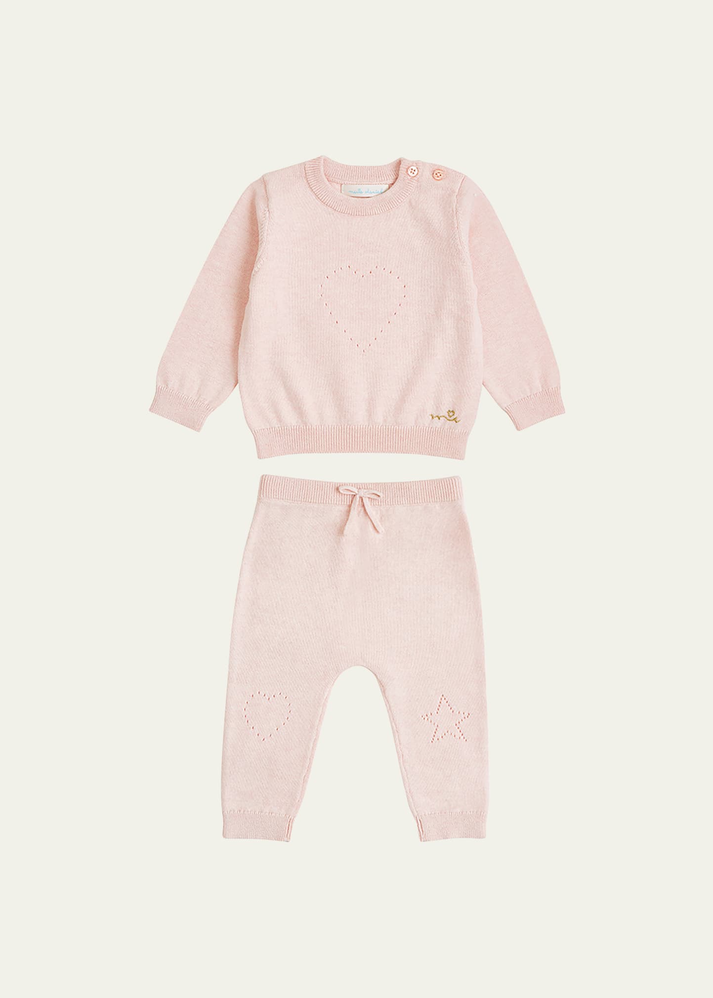 Marie Chantal Girl's Pointelle Heart Two-piece Set In Pink