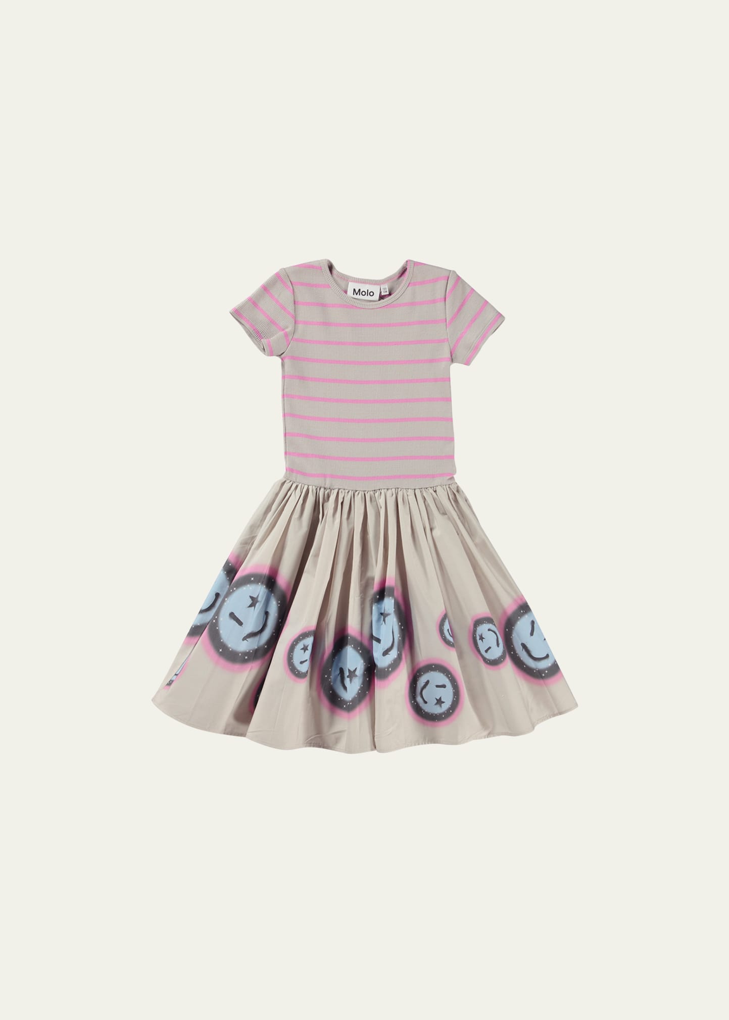 Girl's Cissa Stripe Combo Dress with Smiley Faces, Size 8-14