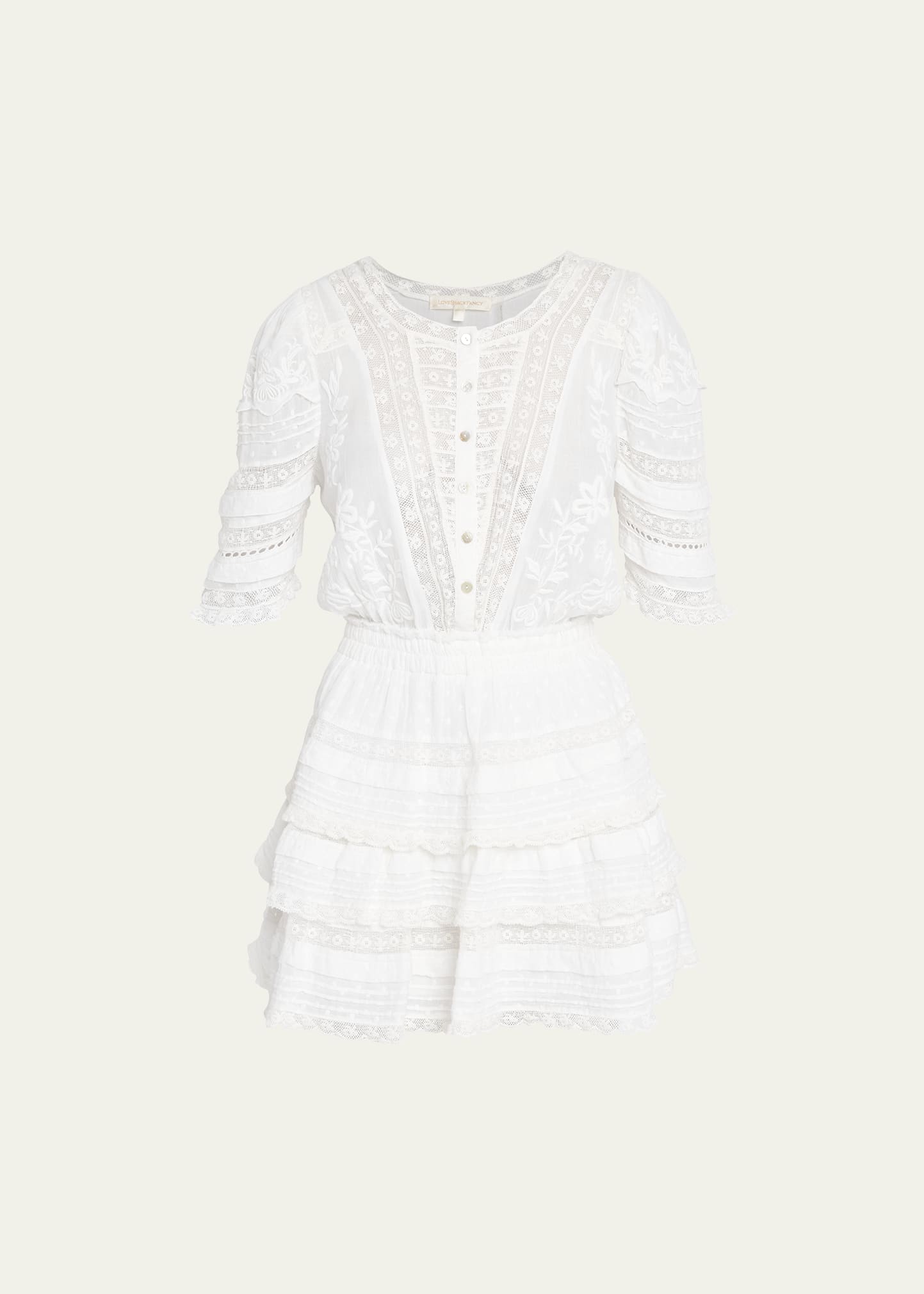 Quincy Embroidered Lace Tiered Mini Dress