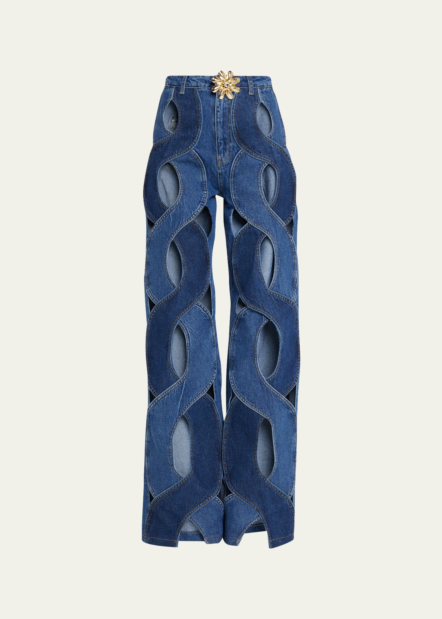 Rope Cutout Wide-Leg Jeans