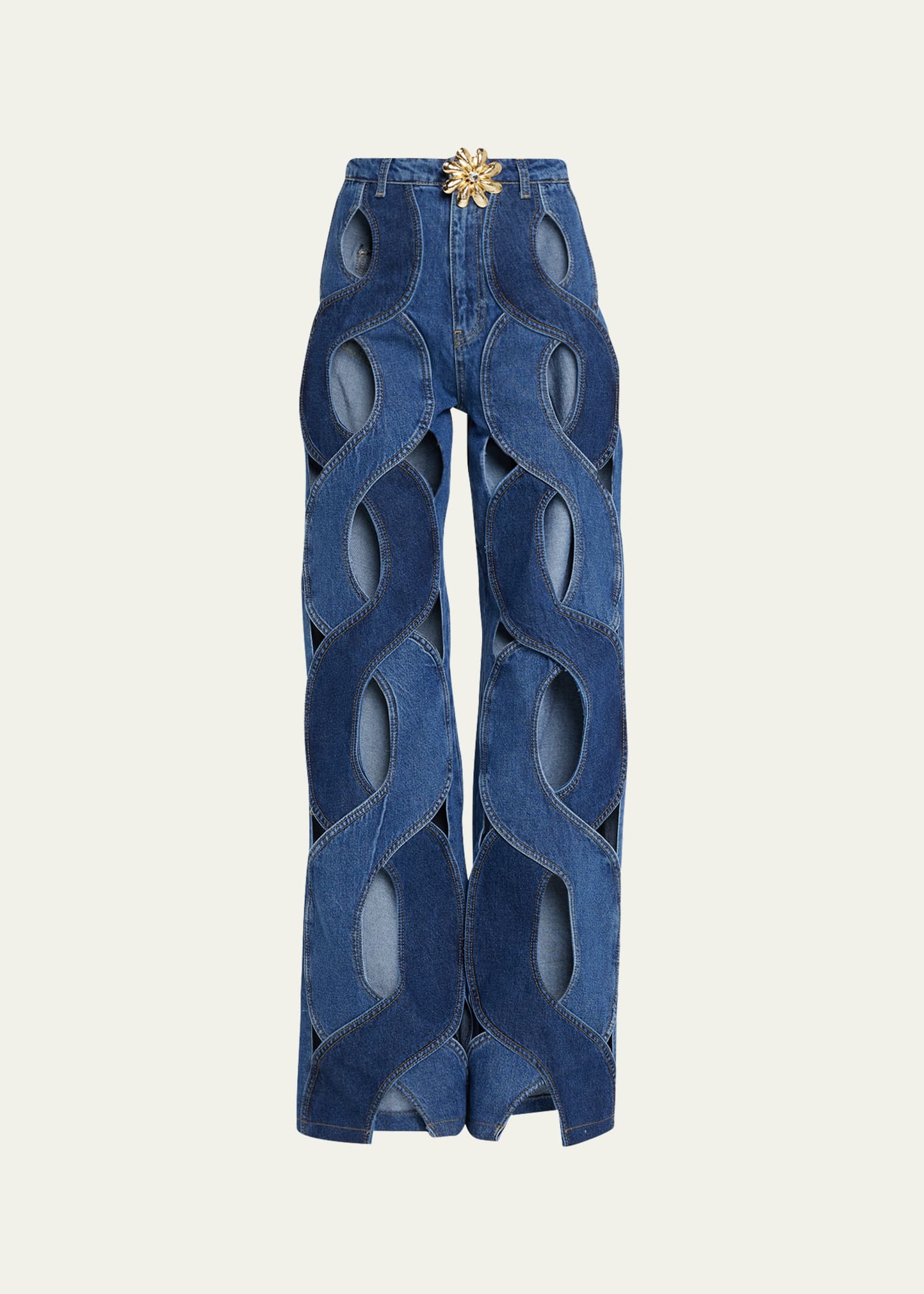 Shop Area Rope Cutout Wide-leg Jeans In Light Blue