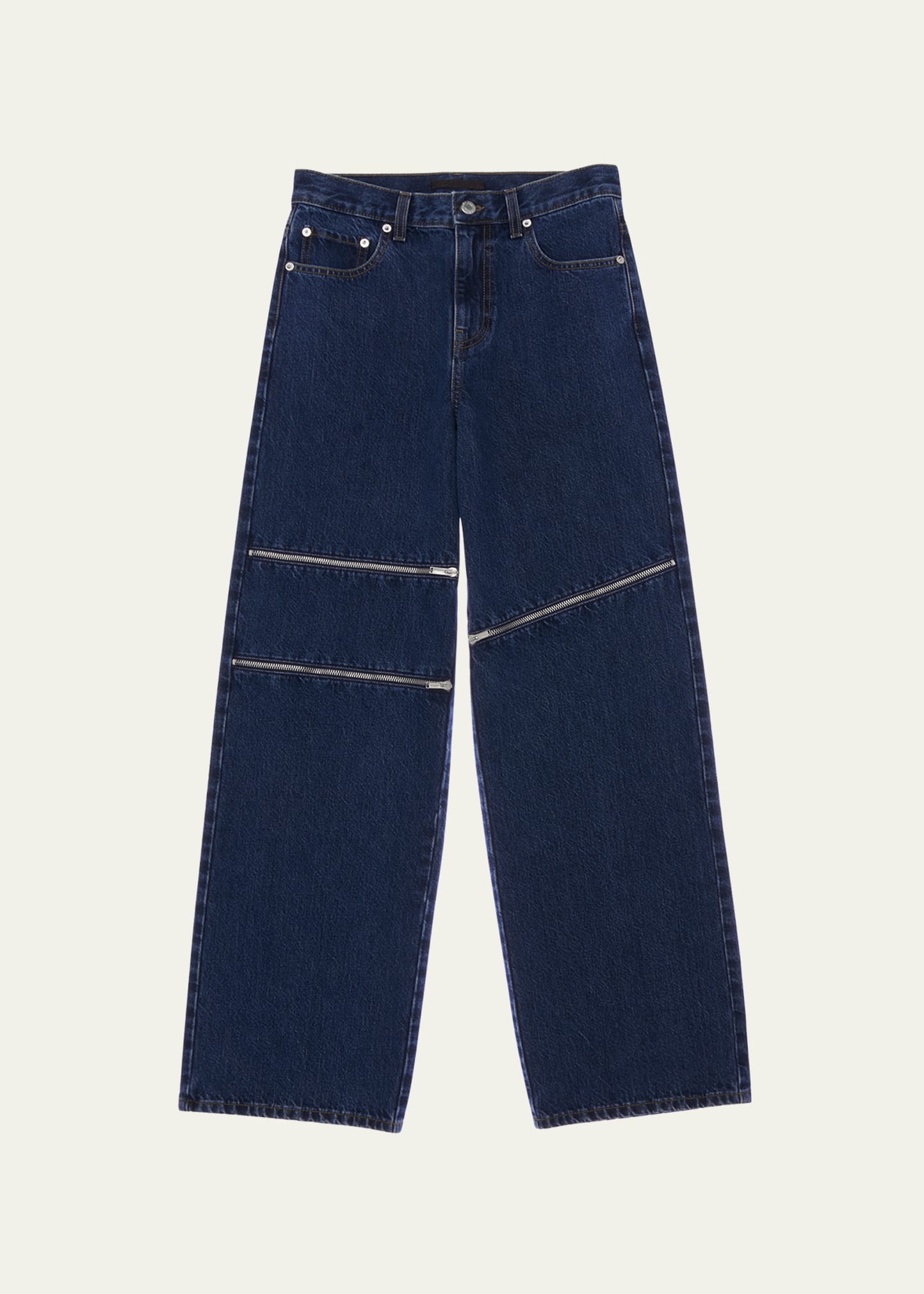Mid-Rise Wide Zipper Jeans