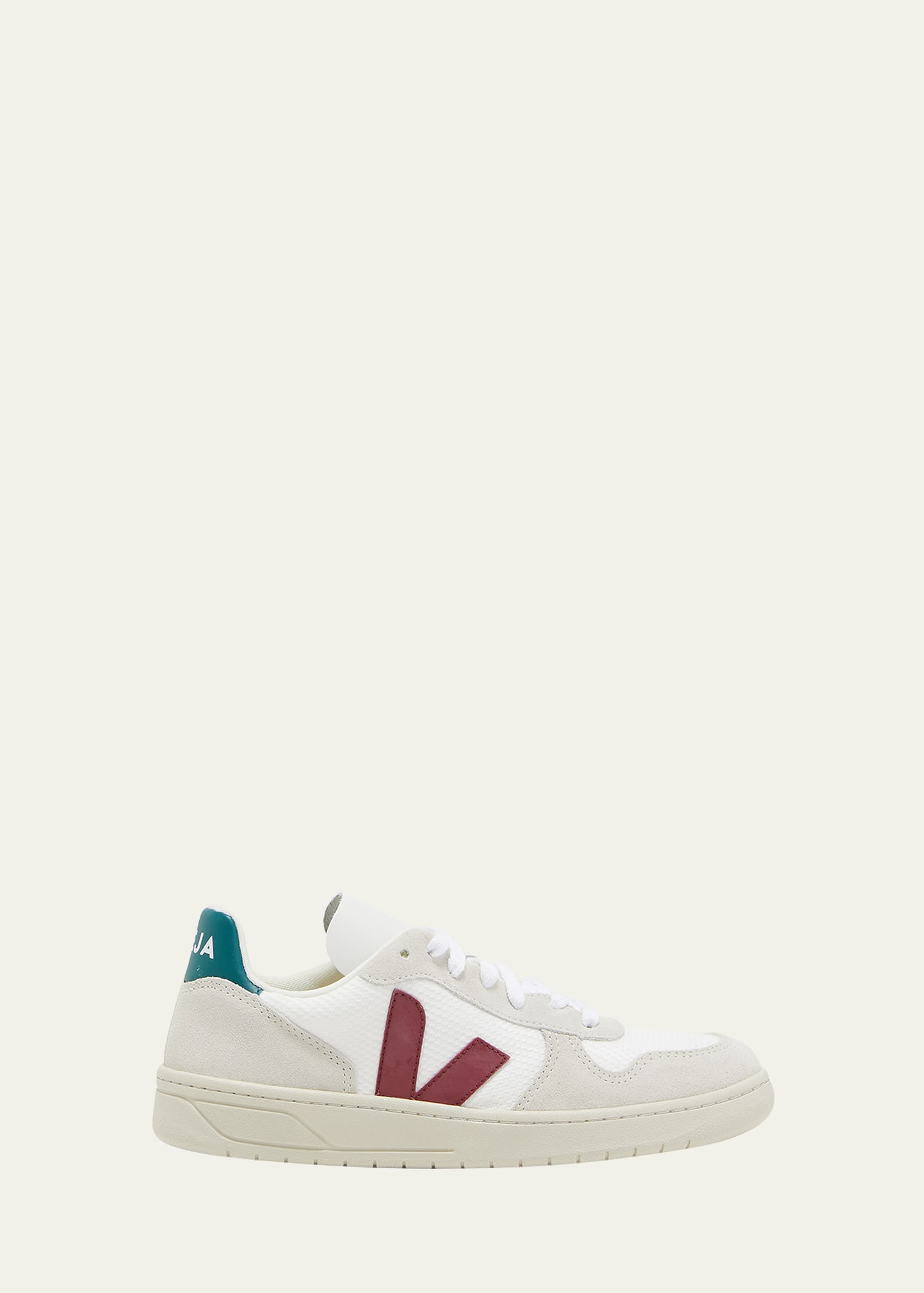 Veja V 10 Logo Suede Low-top Sneakers In White Marsala Bri