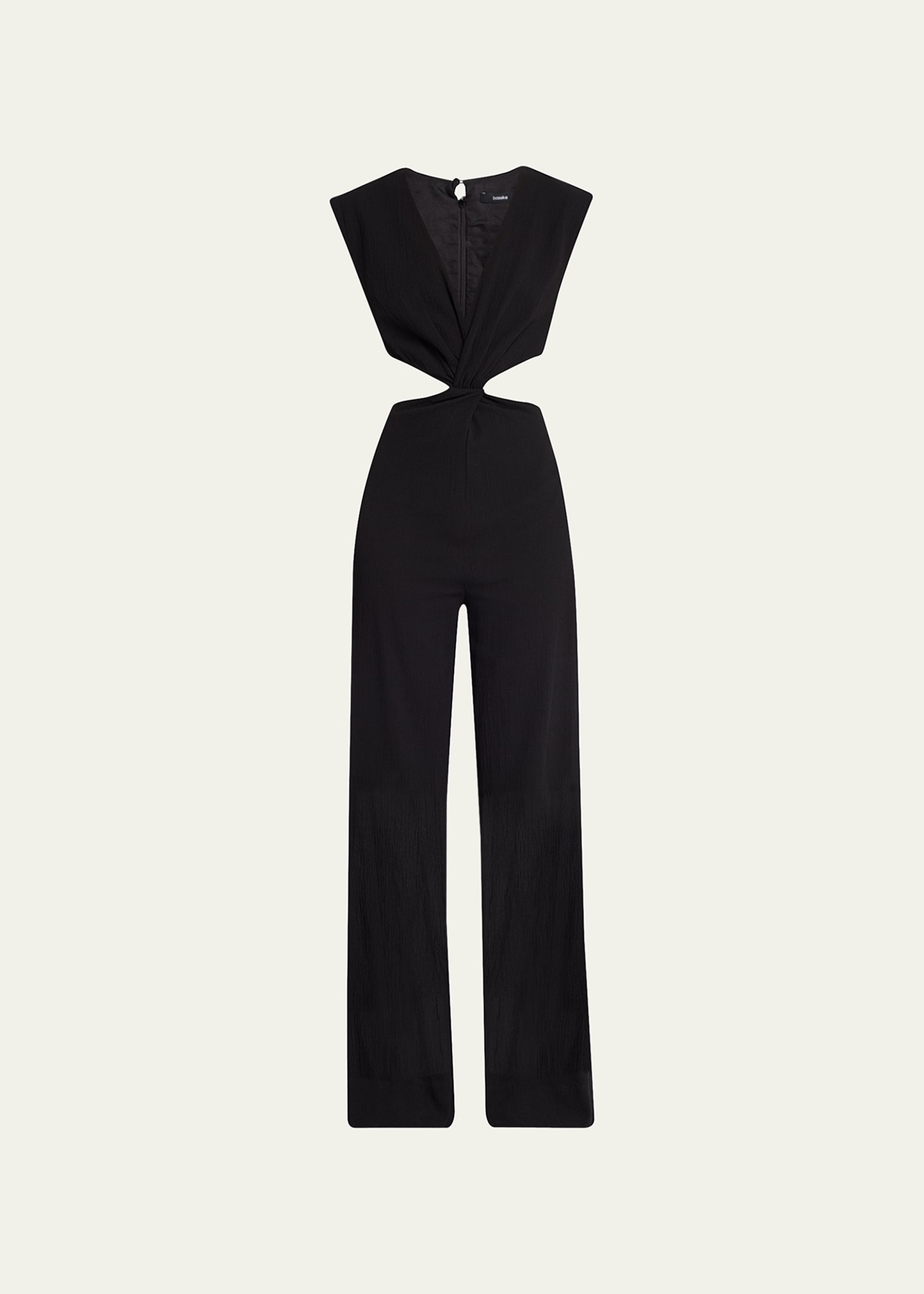 Bassike Knotted Gauze Wide-leg Cutout Jumpsuit In Blk