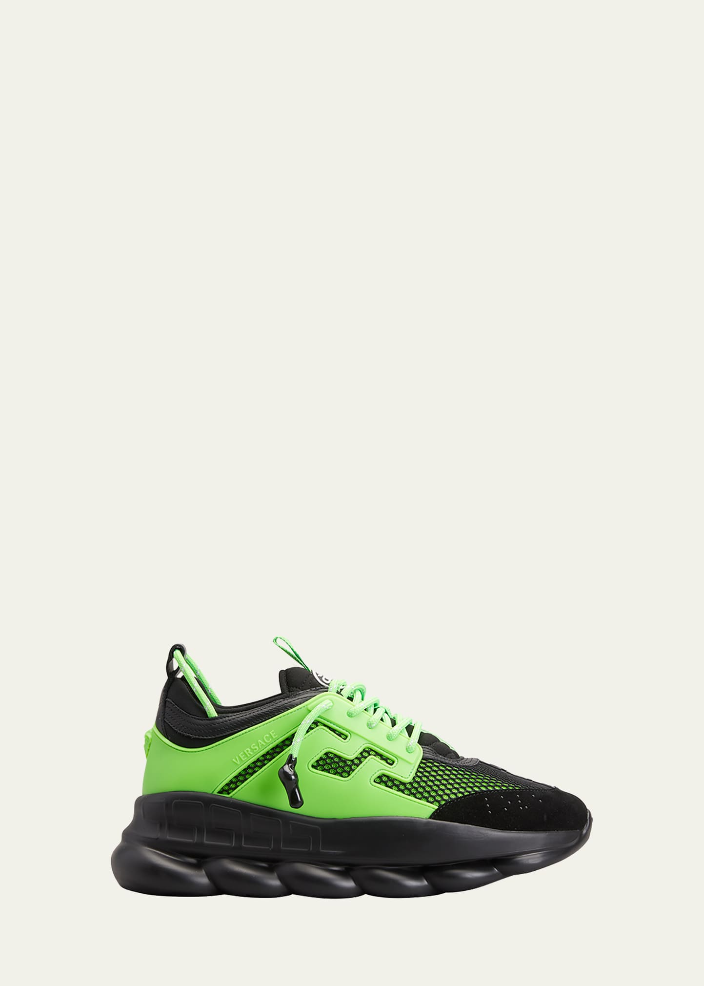 Versace The Chain Reaction Sneakers In Mesh And Leather in Green