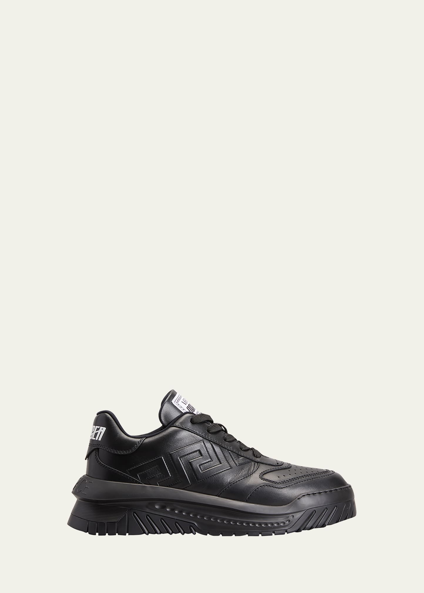 Shop Versace Men's Odissea Tonal Leather Sneakers In Black