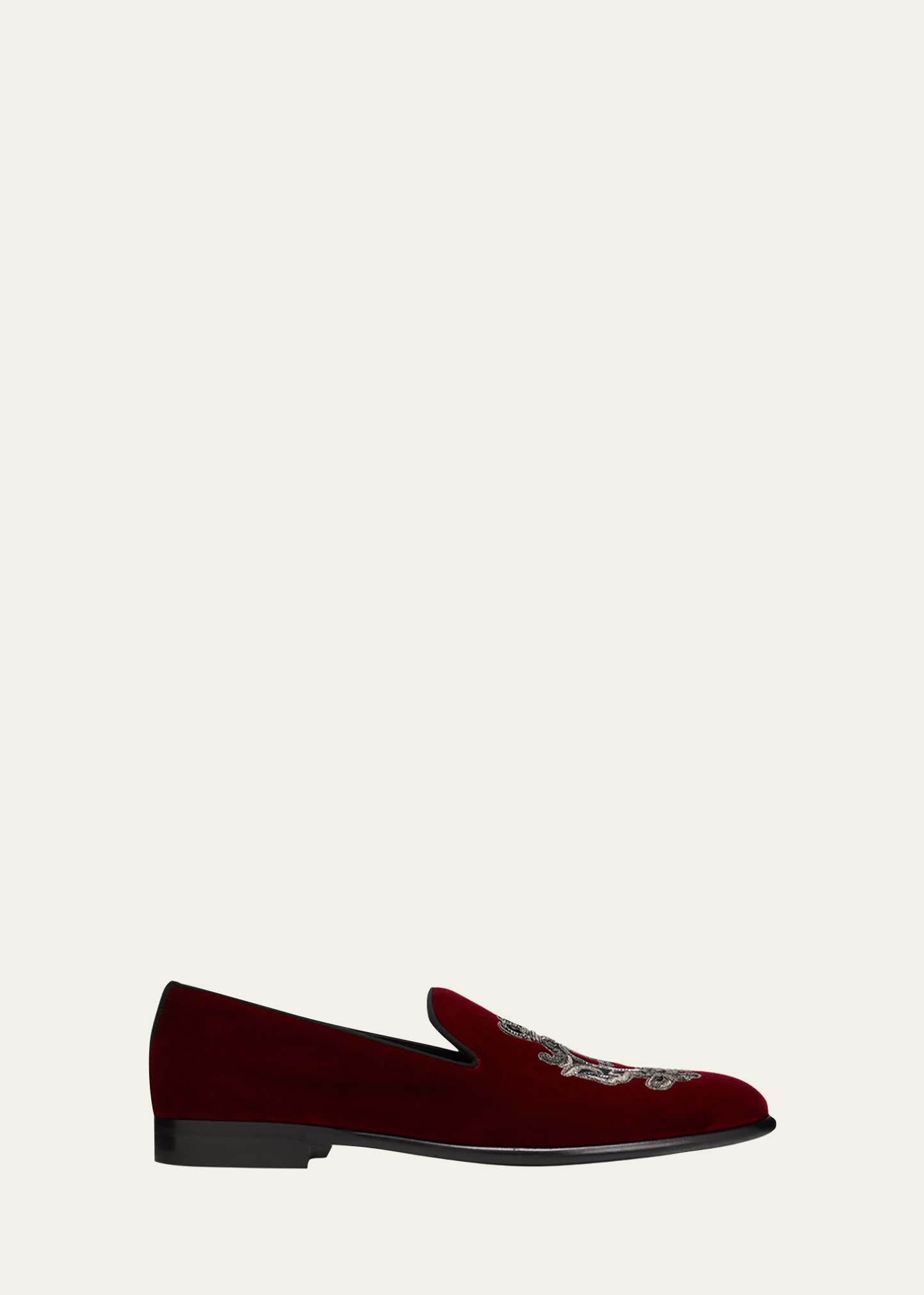 Dolce & Gabbana Men's Embroidered Coat Of Arms Velvet Loafer Slippers In Brdx