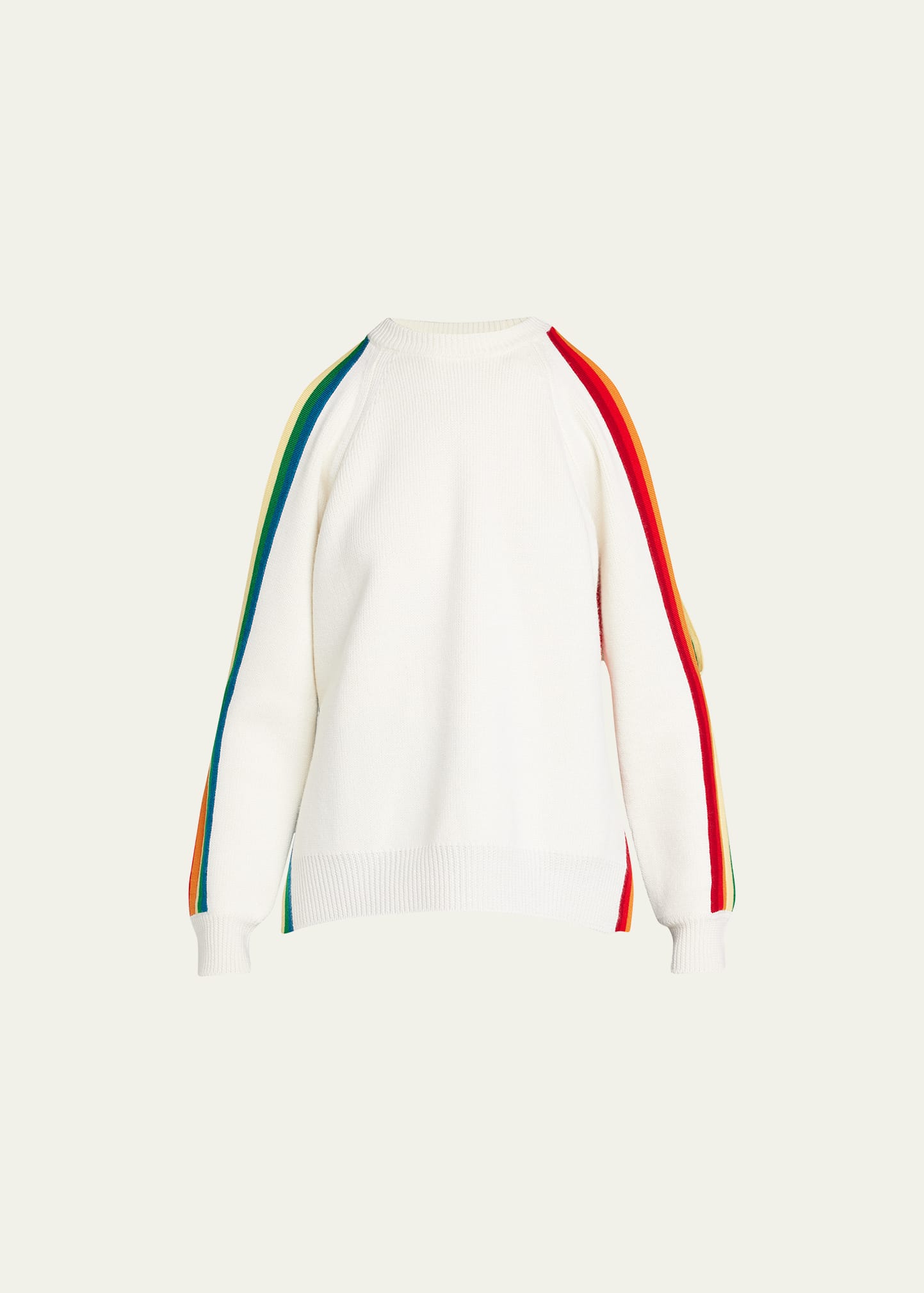 Rainbow-Trim Cold-Shoulder Wool Sweater