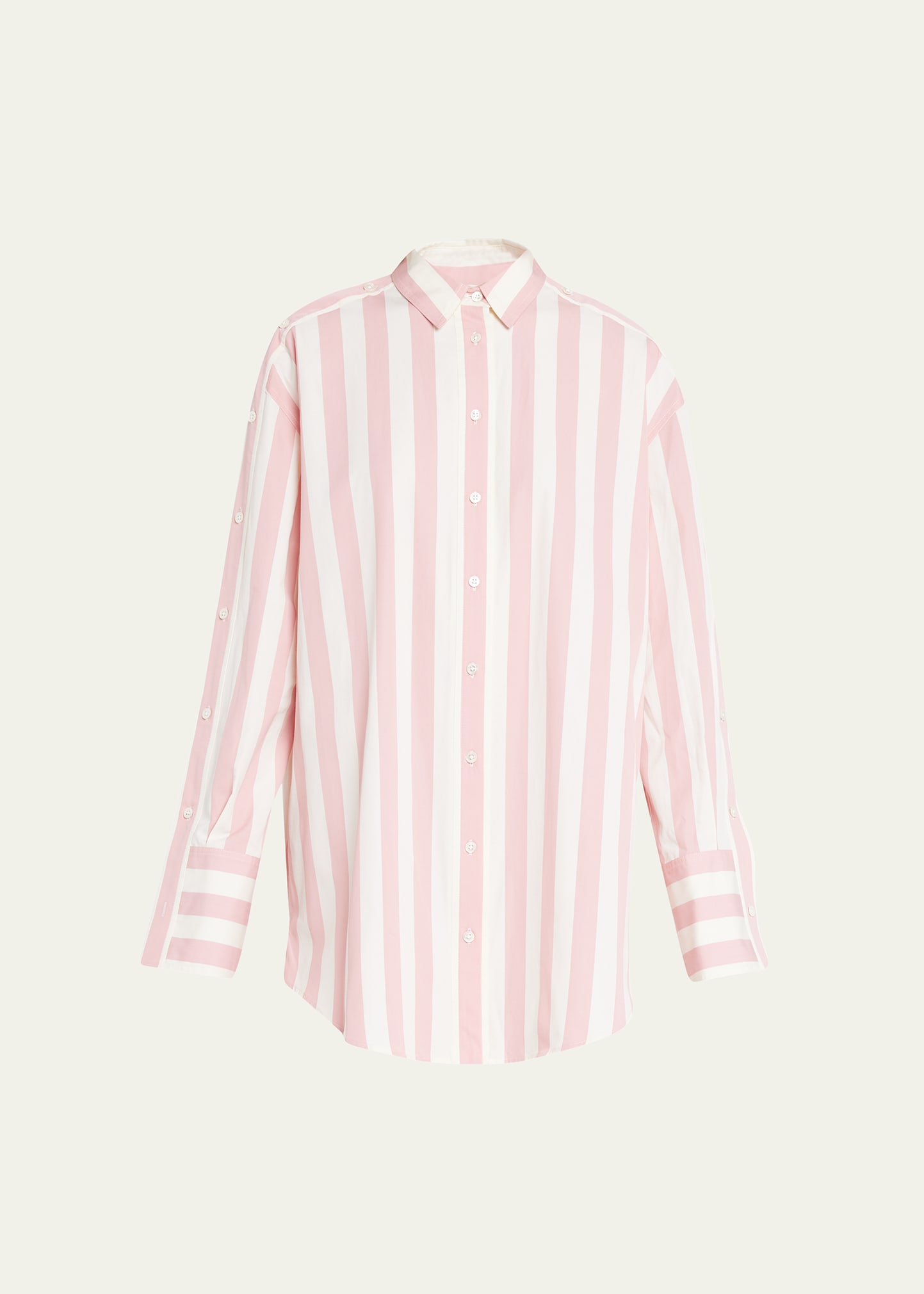 Monse Button-embellished Striped Cotton-poplin Mini Shirt Dress In Pink Ivory