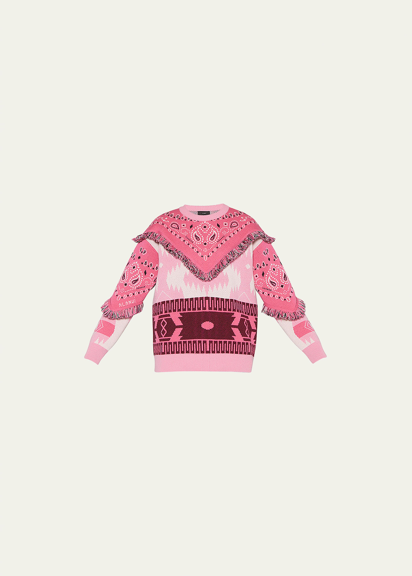 Icon Jacquard Bandana Patch Fringe-Trim Wool Sweater