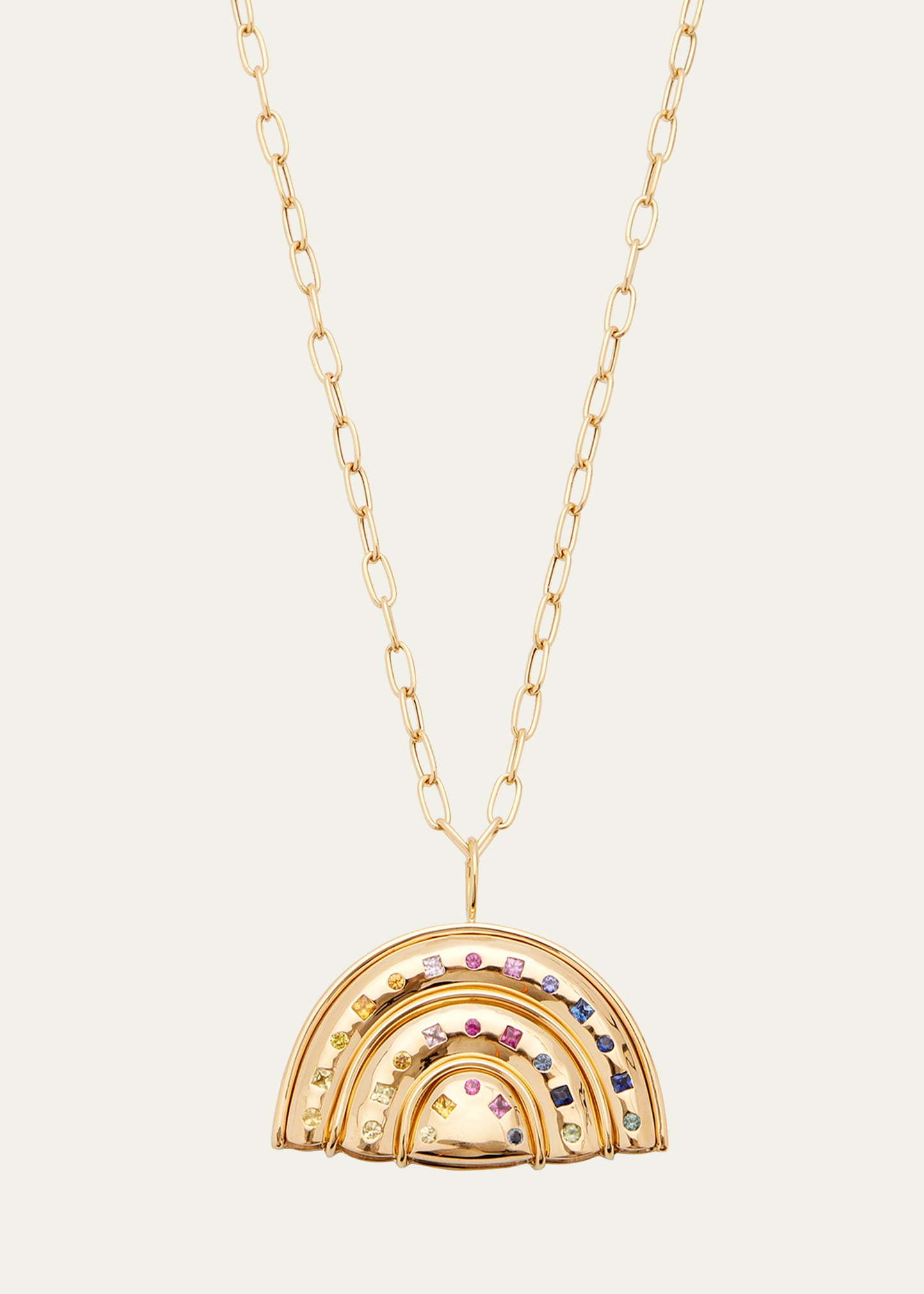 Brent Neale Medium Gold Marianne Pendant Necklace with Rainbow Sapphires