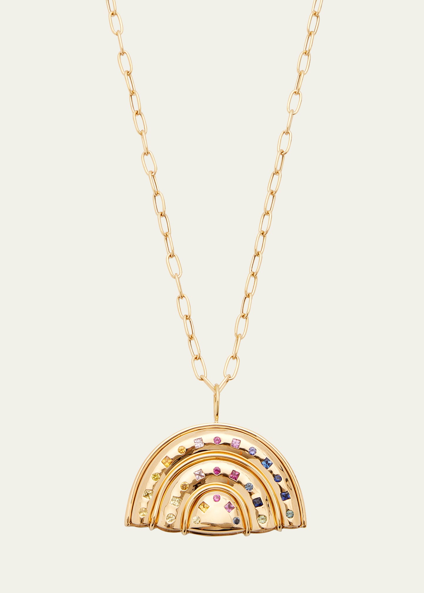 Brent Neale Medium Gold Marianne Pendant Necklace With Rainbow Sapphires In Yg