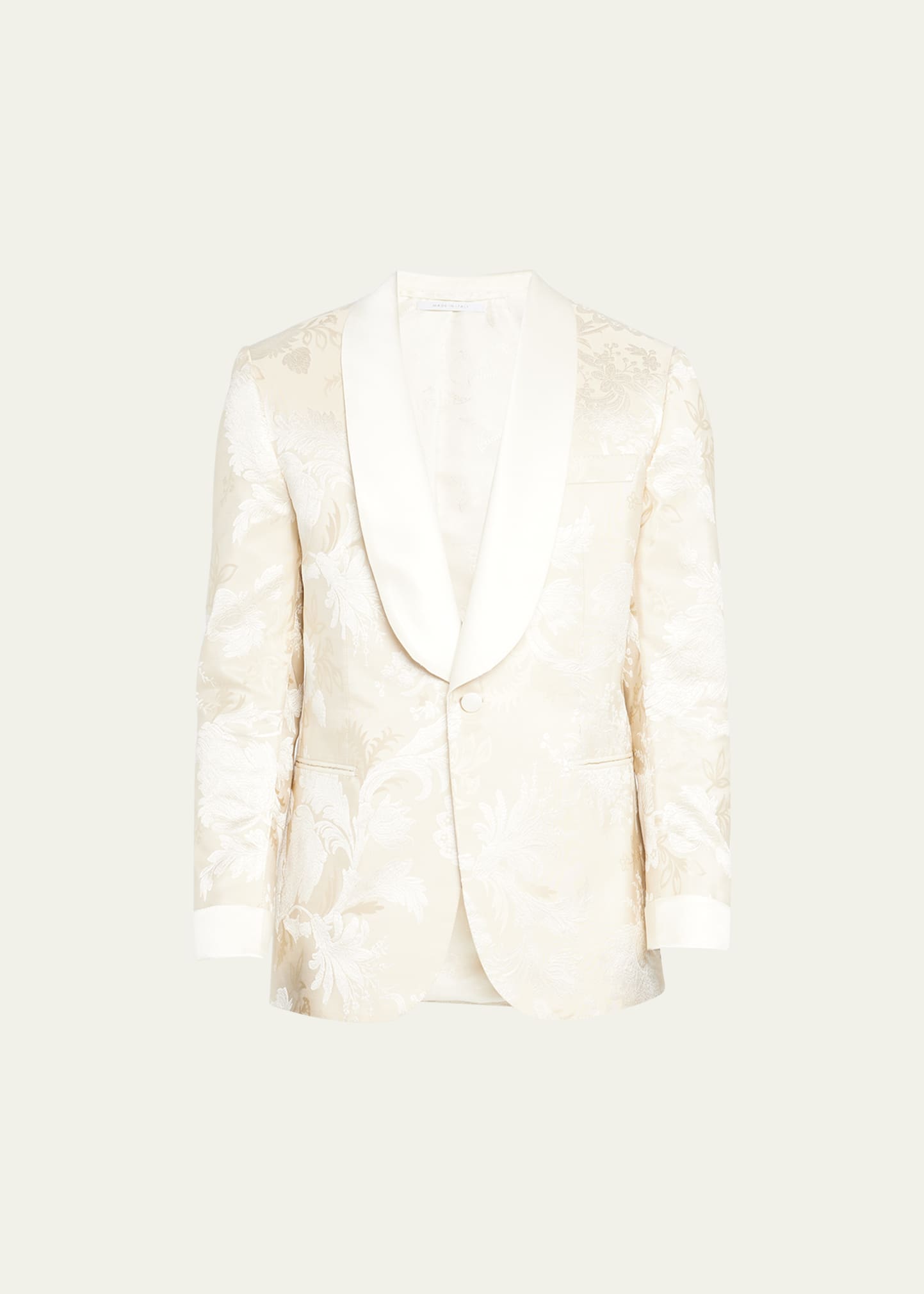 Brioni Men's Floral Jacquard Shawl Dinner Jacket In Ivory