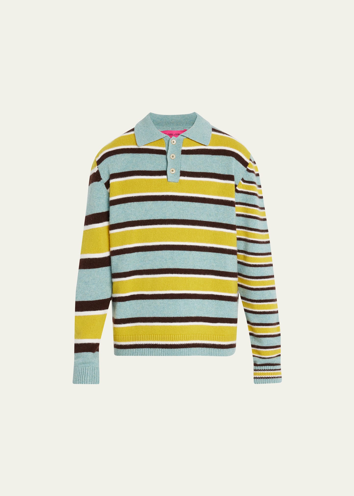 THE ELDER STATESMAN MEN'S BLOCK-STRIPE CASHMERE RUGBY SWEATER