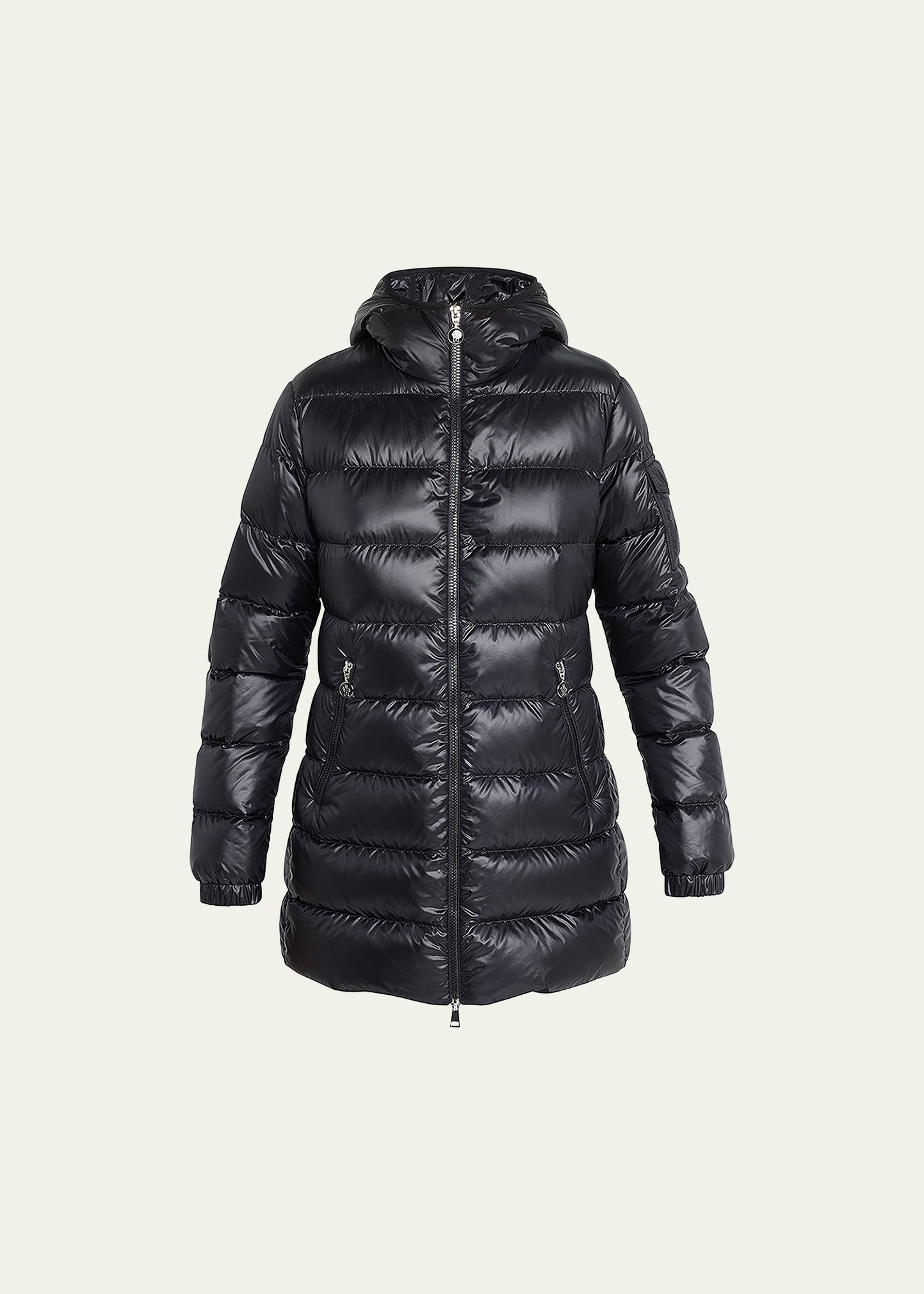 Moncler Courcelles Glossed Shell Parka Coat In Black