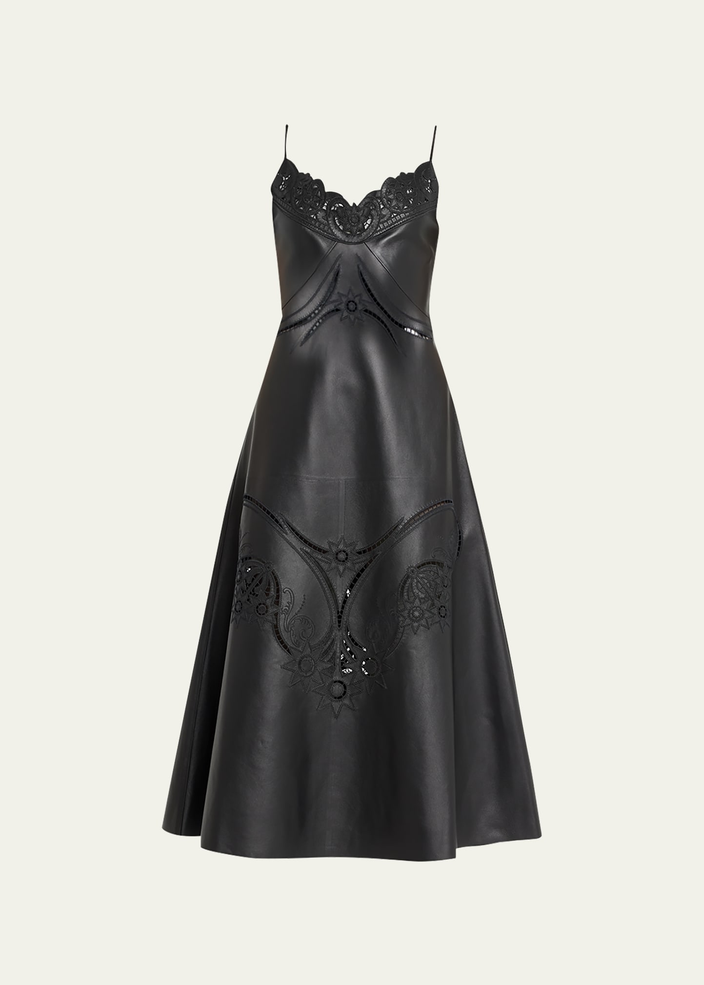 Leather Midi Dress w/ Cutout Embroidery
