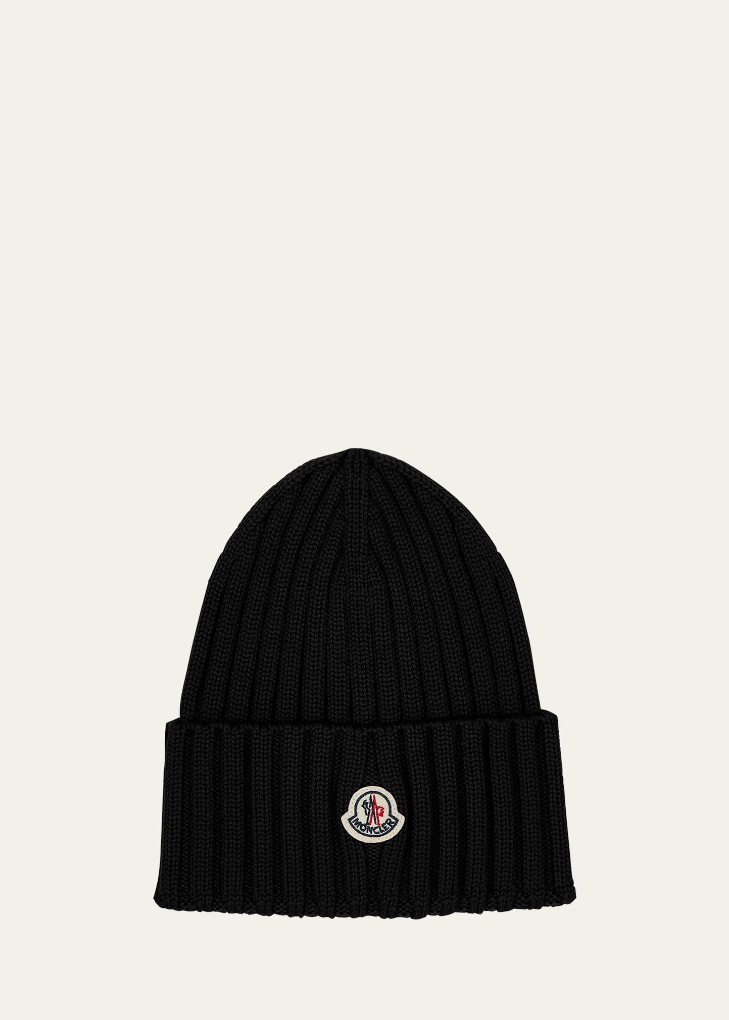 Shop Moncler Ribbed Wool Beanie W/ Logo In White