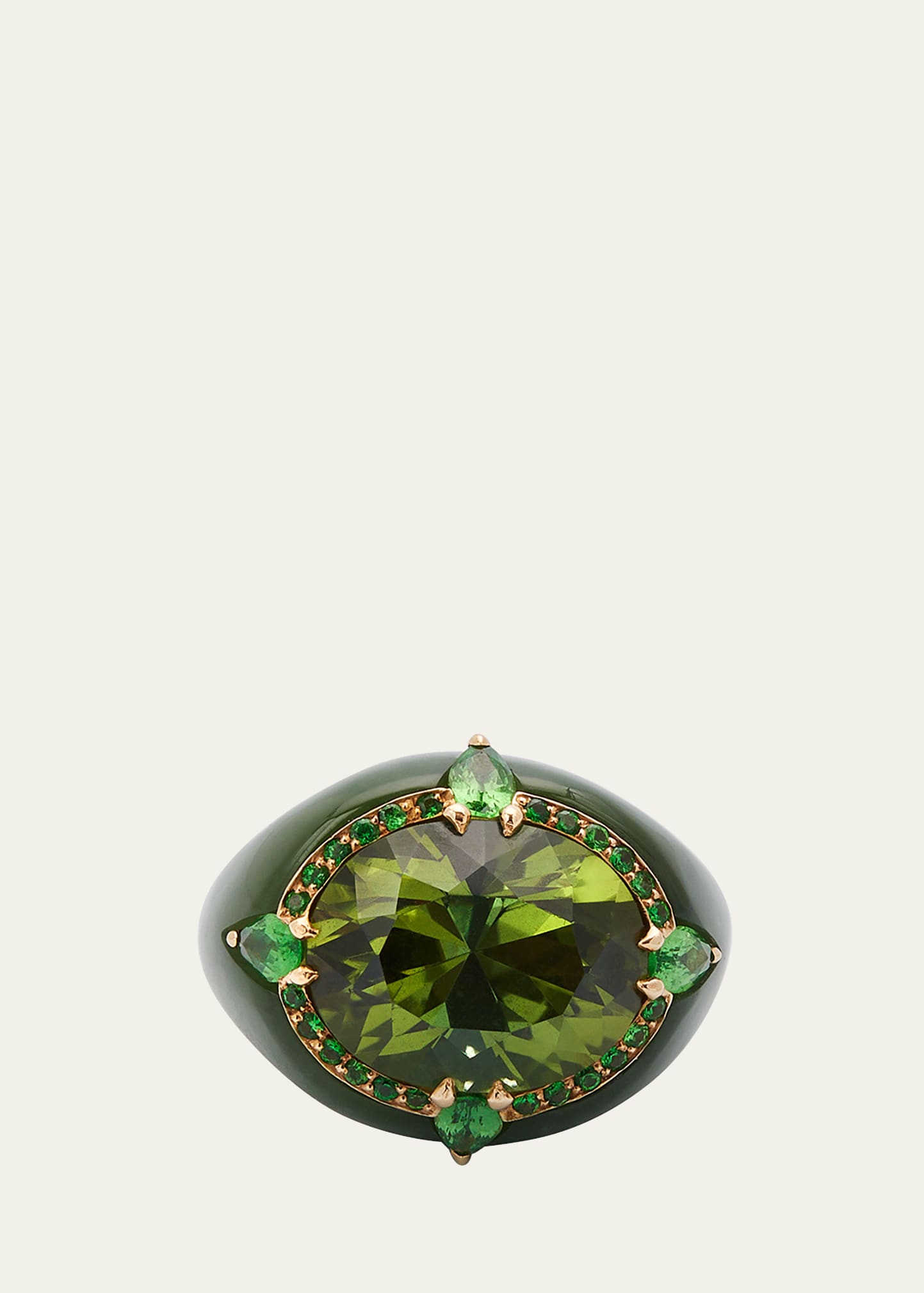 Yellow Gold Ring with Tourmaline and Jadeite