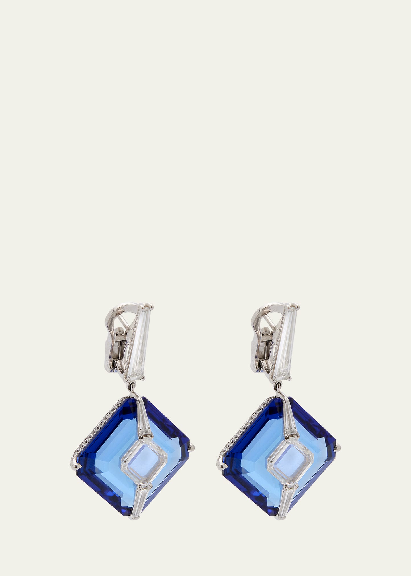 White Gold Portrait Earrings with Diamonds and Tanzanite
