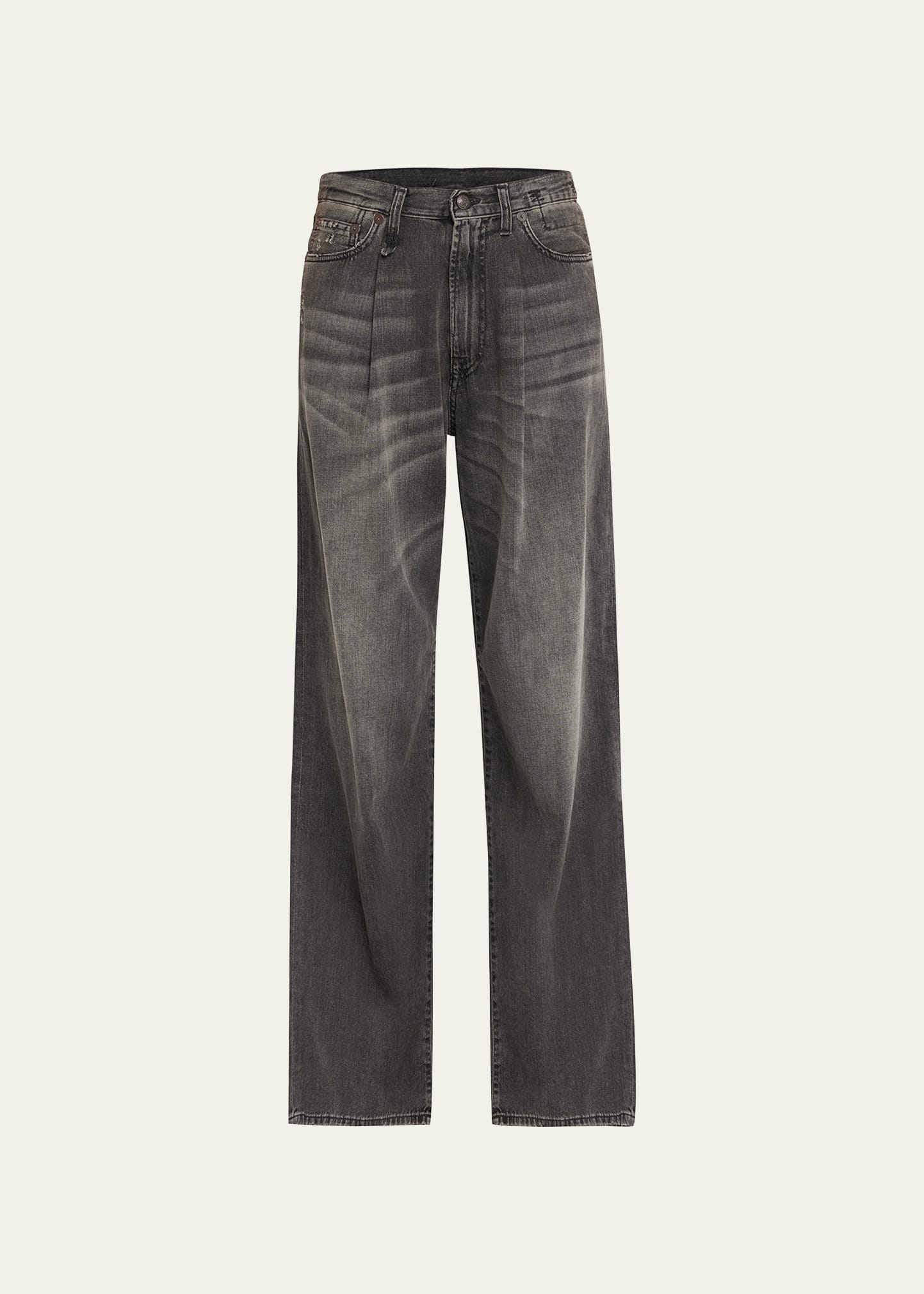 R13 Damon Pleated High Waist Wide Leg Jeans In Ellery Black