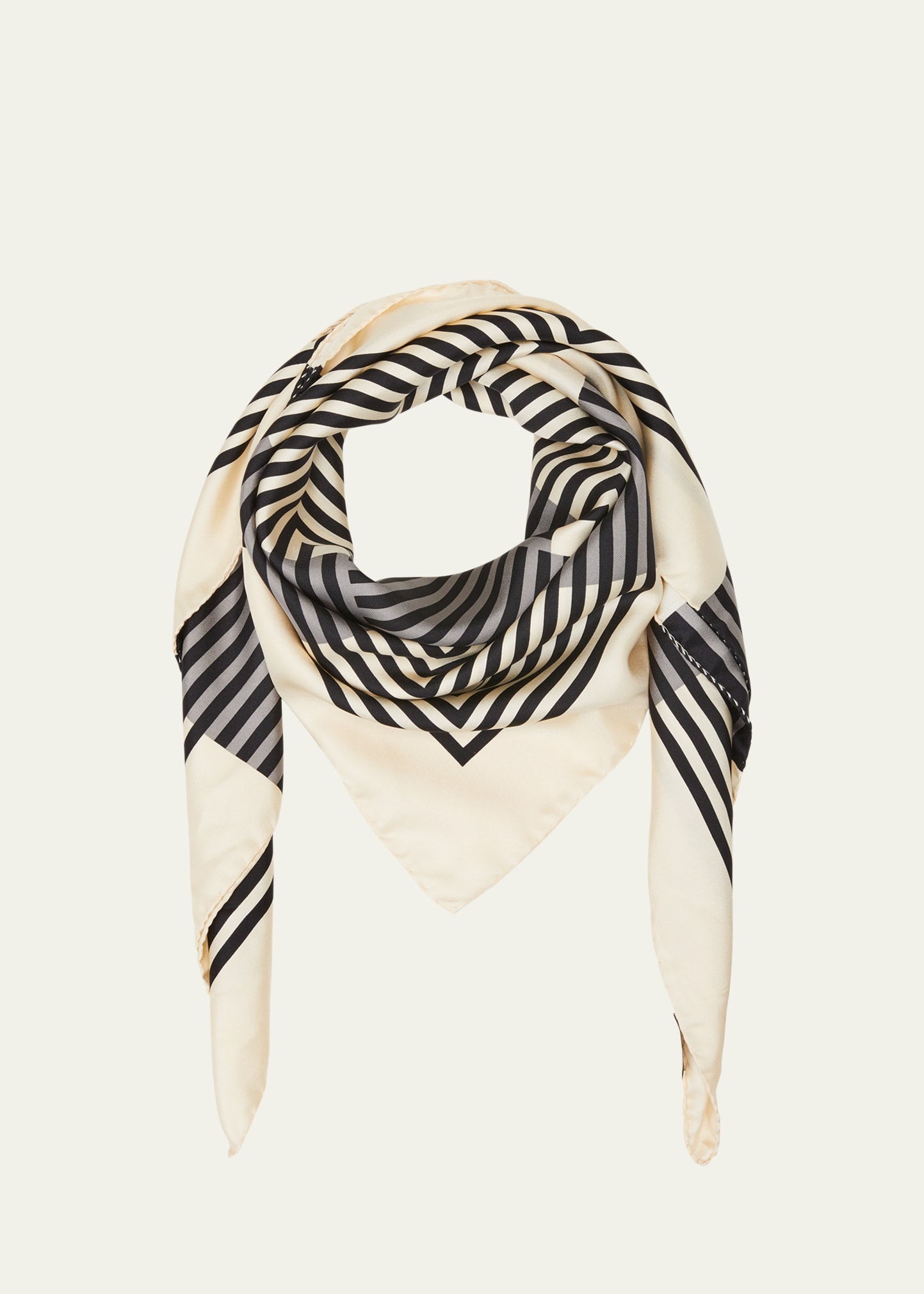 Saint Laurent Ysl Optical Striped Silk Square Scarf In Off White/black