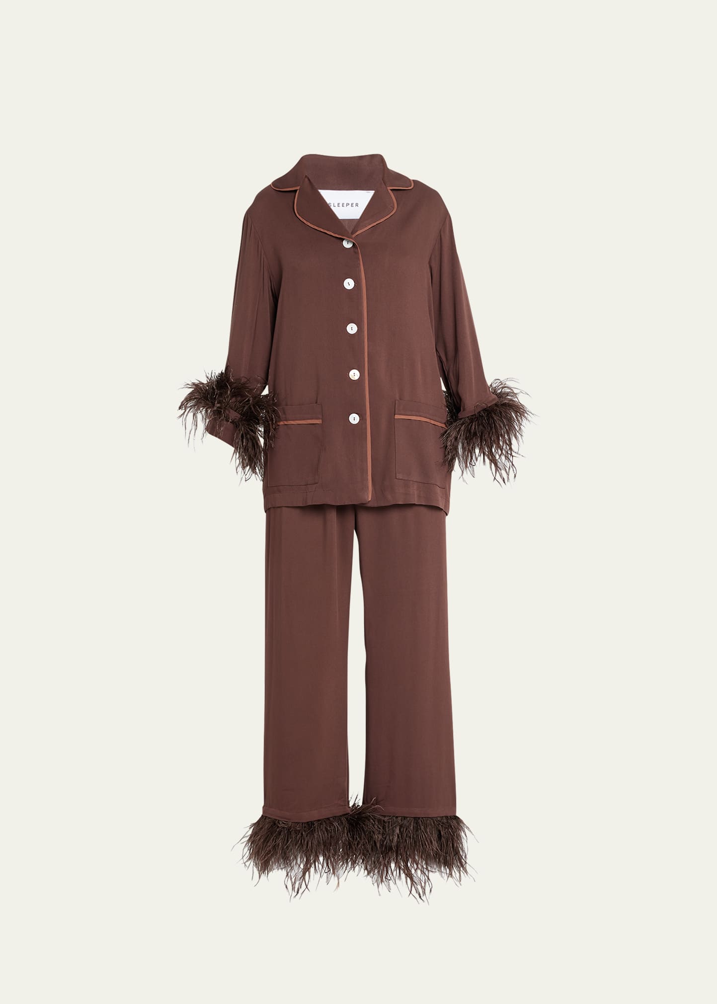 Feather-Trim Cropped Party Pajama Set